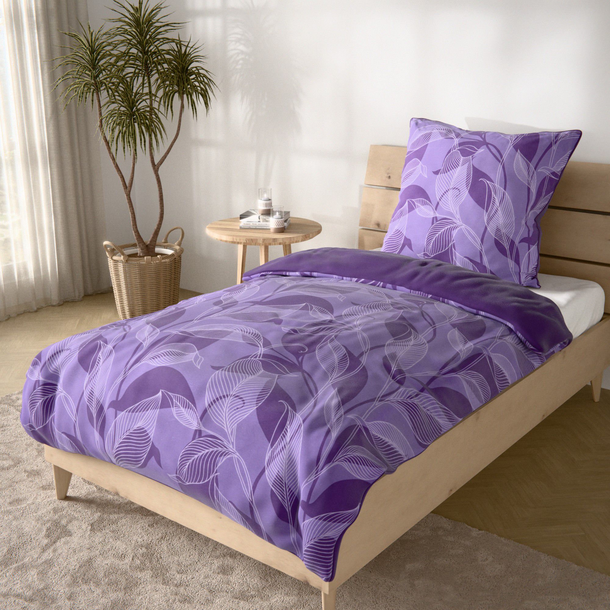 NACHTIGALL Wendebettwäsche Blätter-Design Baumwoll Flanell Einzelbett, 2tlg.