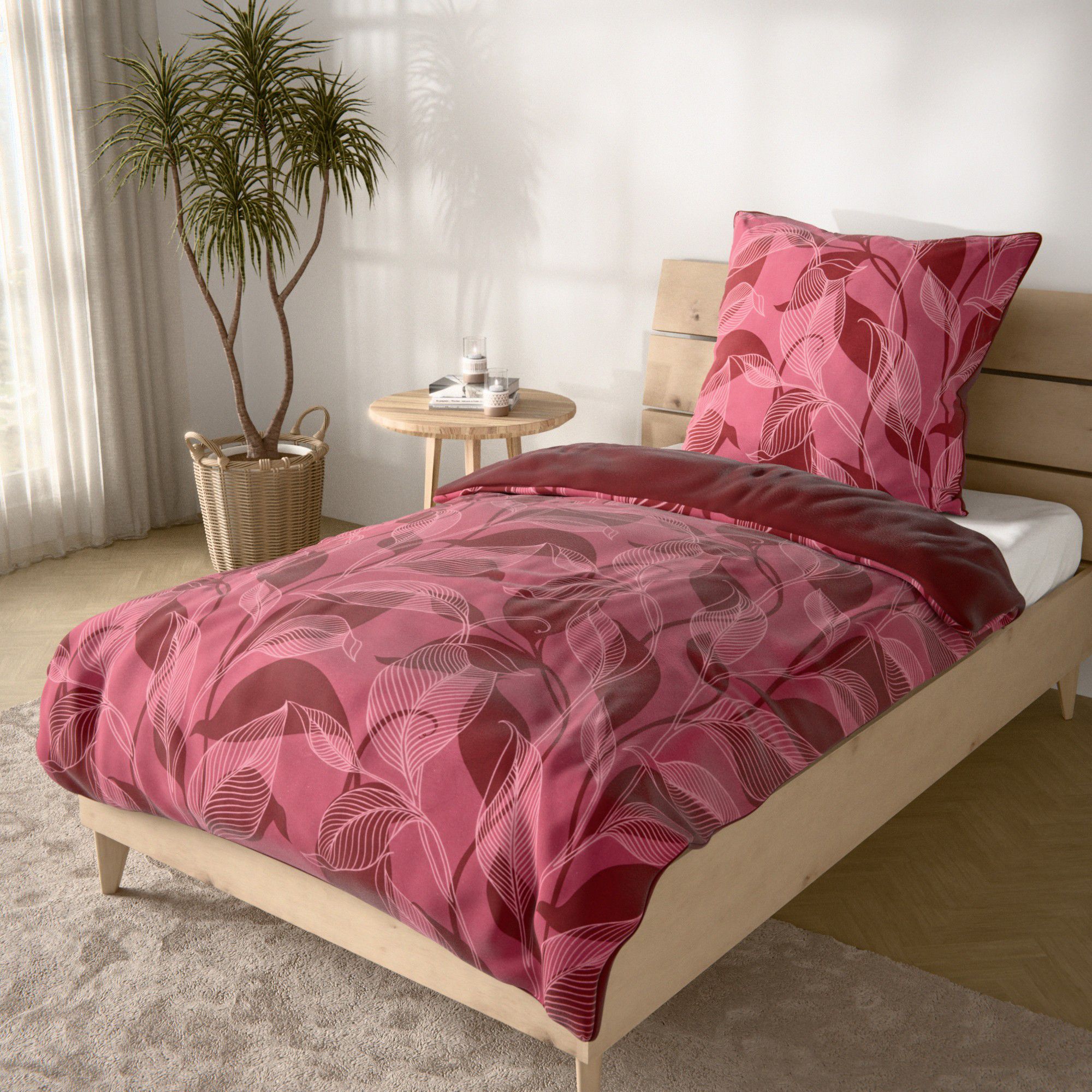 NACHTIGALL Wendebettwäsche Blätter-Design Baumwoll Flanell Einzelbett, 2tlg.