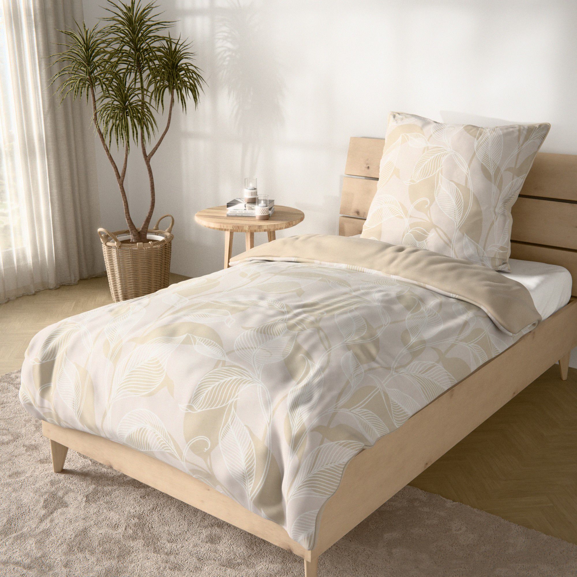 NACHTIGALL Wendebettwäsche Blätter-Design Baumwoll Flanell Einzelbett, 2tlg.