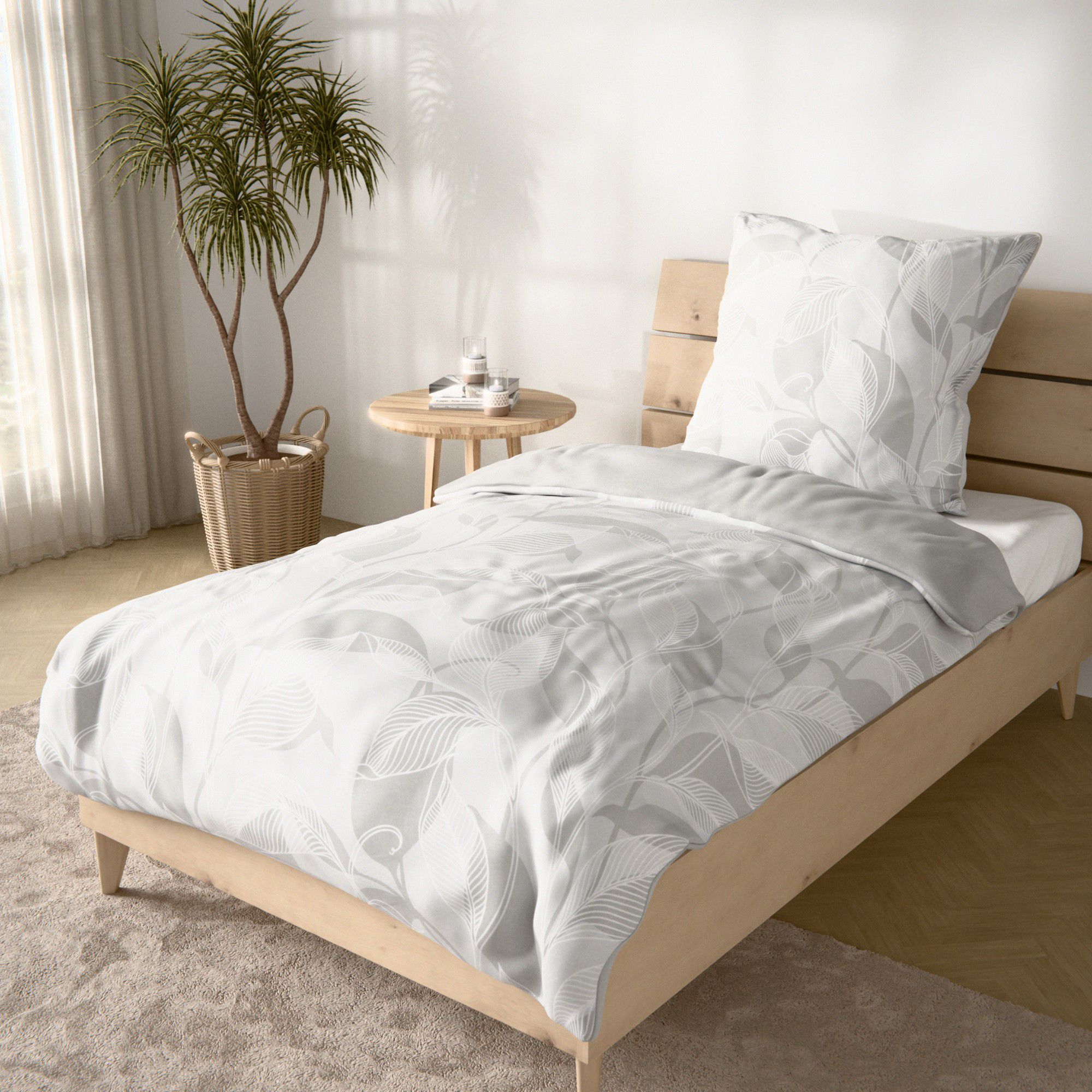 NACHTIGALL Wendebettwäsche Blätter-Design Baumwoll Flanell Einzelbett, 2tlg.