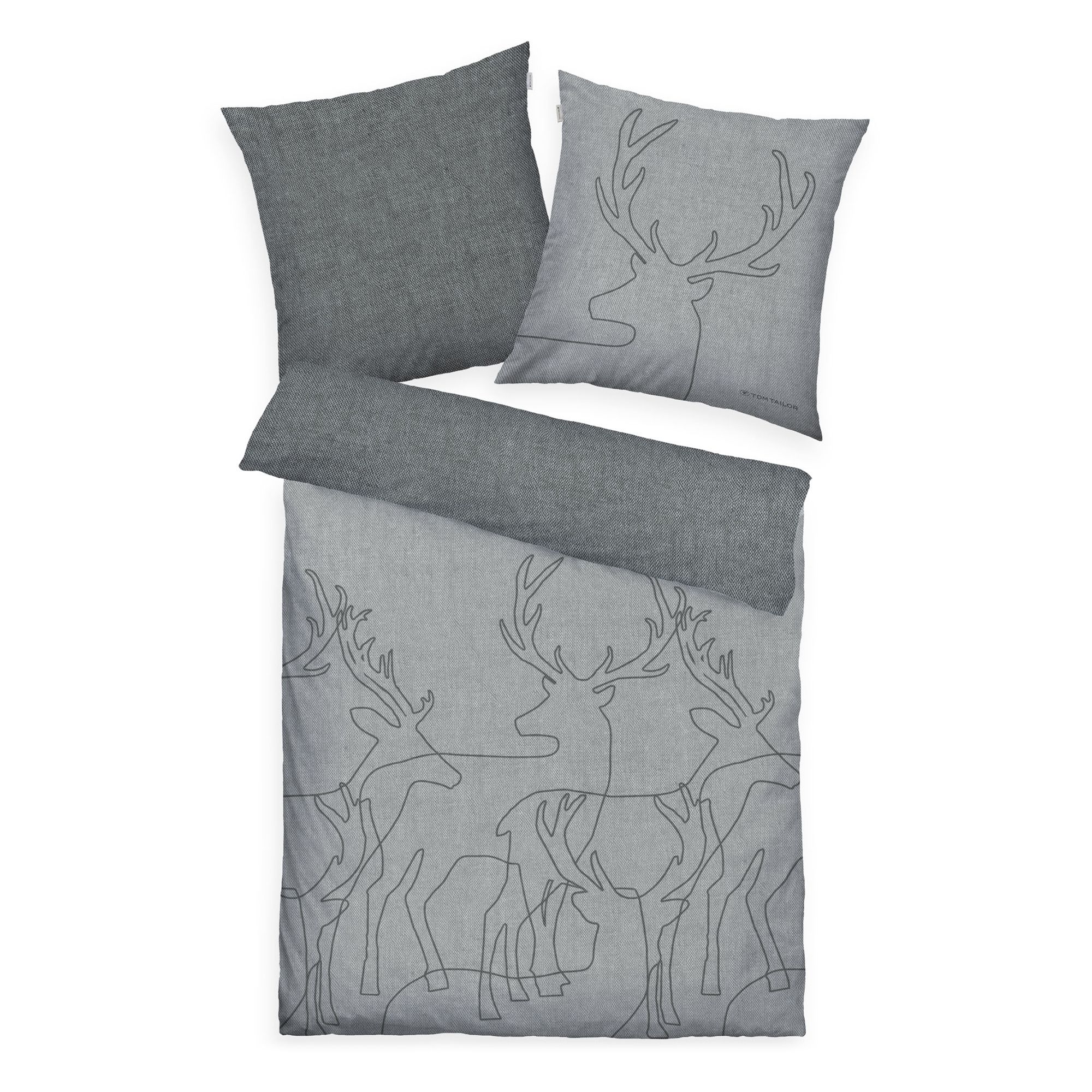 TOM TAILOR Wendebettwäsche Hirschsilhouetten Baumwoll Flanell Einzelbett, 2tlg.