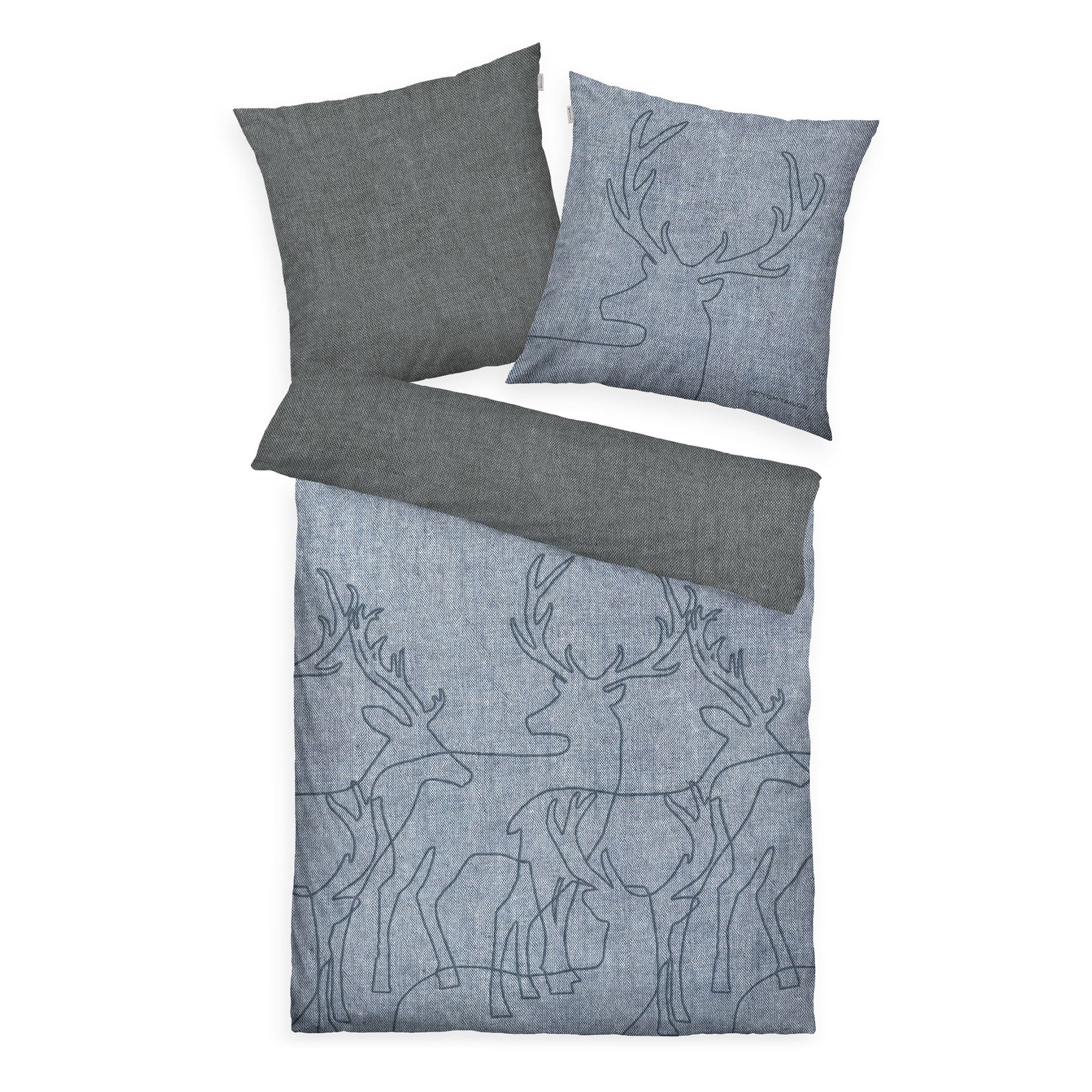 TOM TAILOR Wendebettwäsche Hirschsilhouetten Baumwoll Flanell Einzelbett, 2tlg.