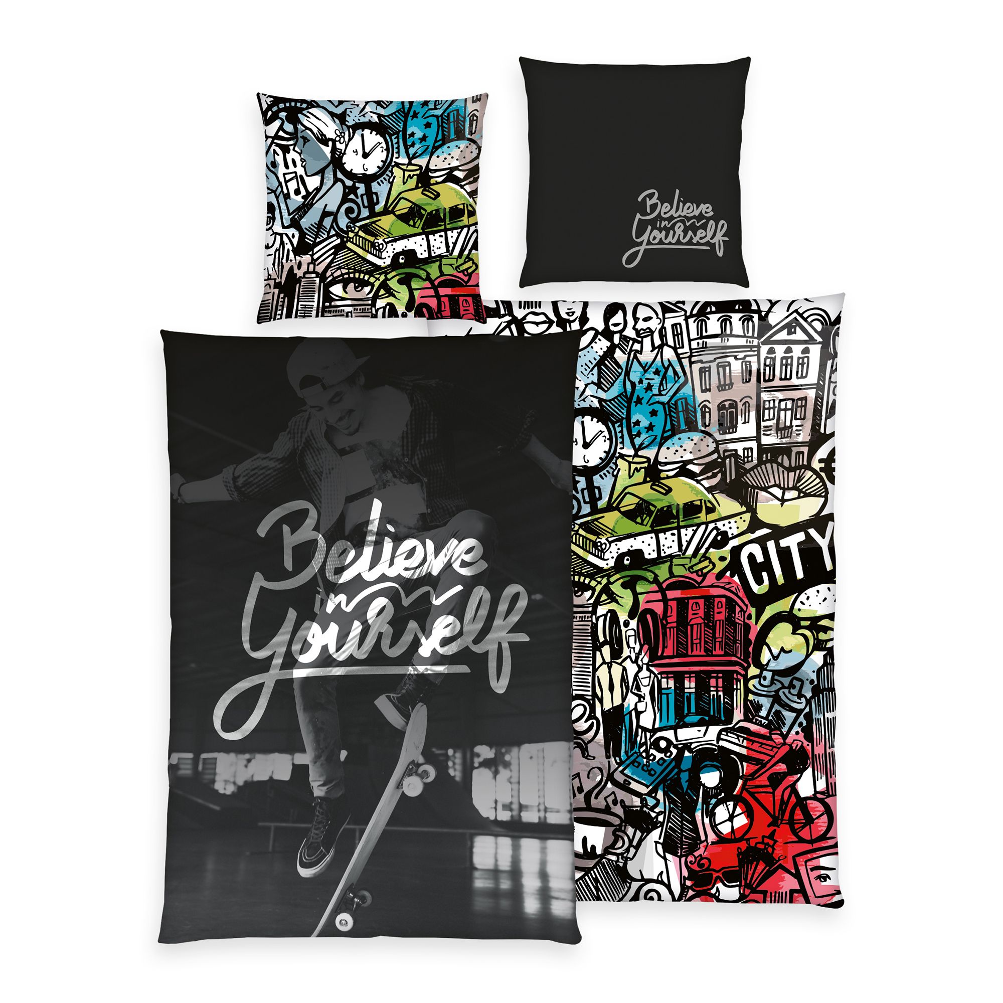 Young Collection Wendebettwäsche Skater Mikrofaser Einzelbett, 2tlg.