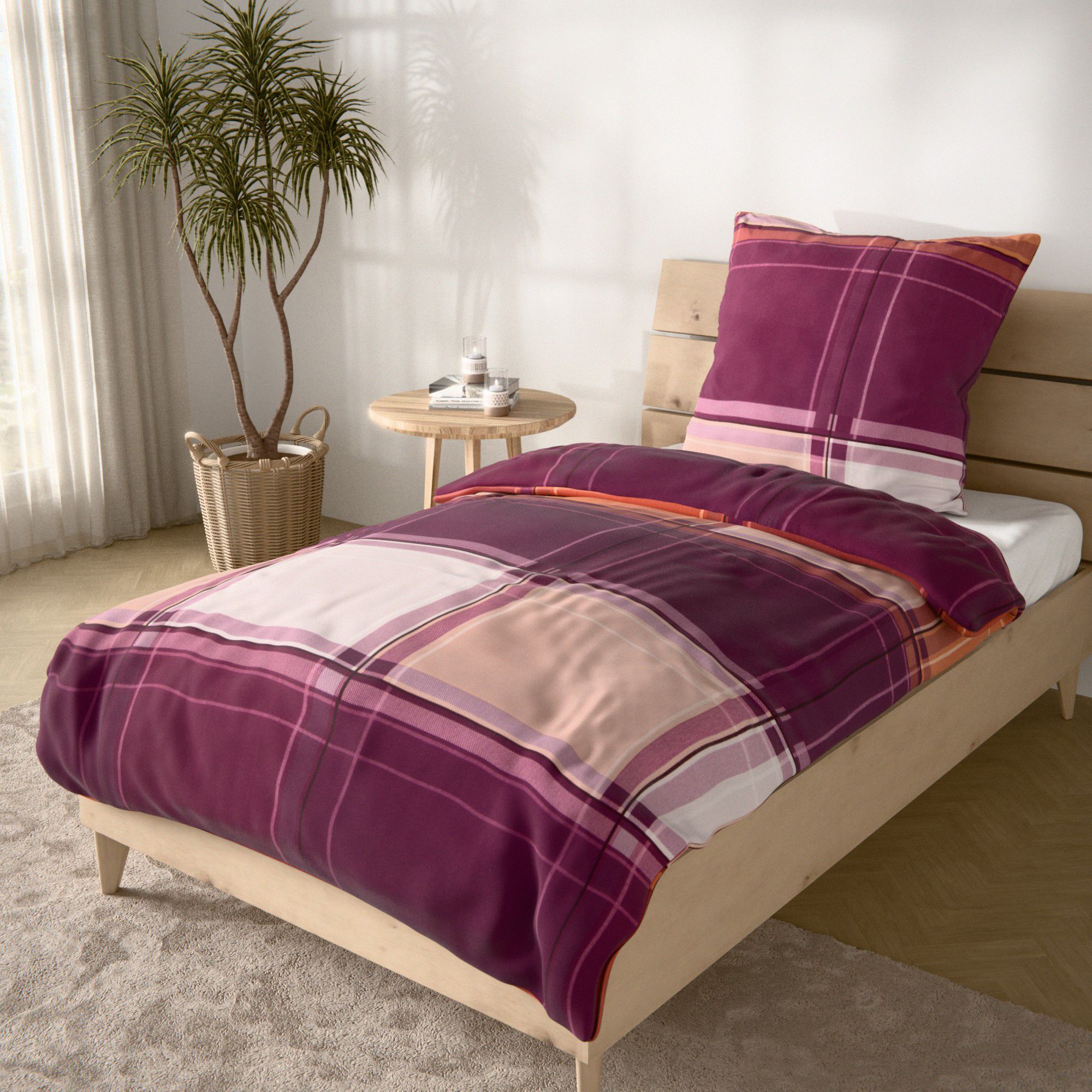 NACHTIGALL Bettwäsche Karo-Design Baumwoll Flanell Einzelbett, 2tlg