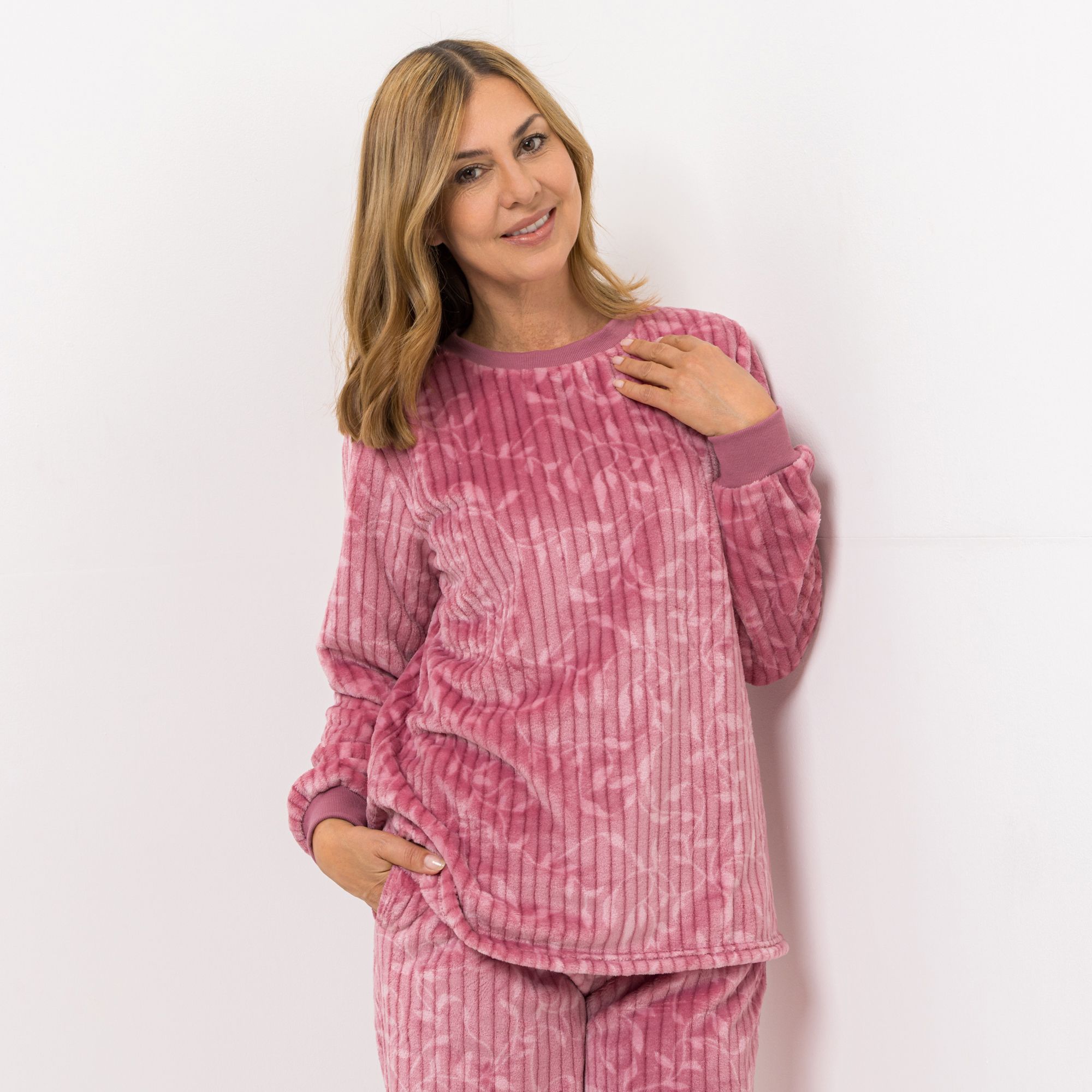 MONT CHALET Damen-Pullover Jacquard-Design Mikrofaser Chinchilla Rundhalsausschnitt