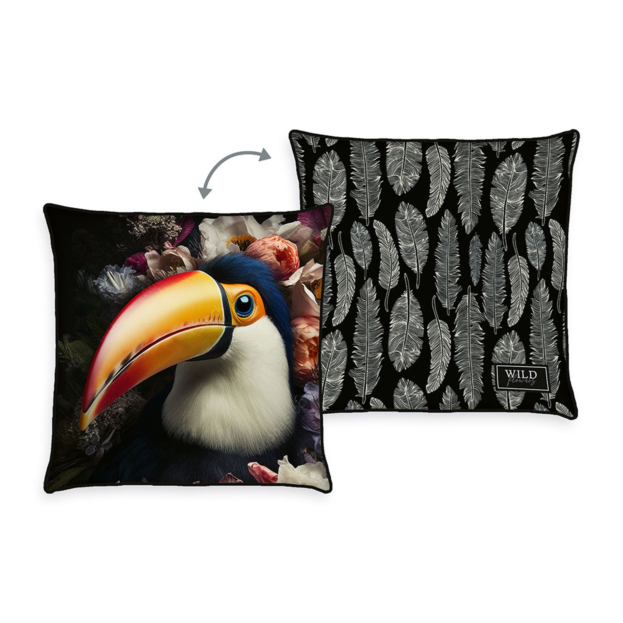 home® Edition by HERDING Kissen Wild Flowers Tukan gefüllt, wendbar waschbar