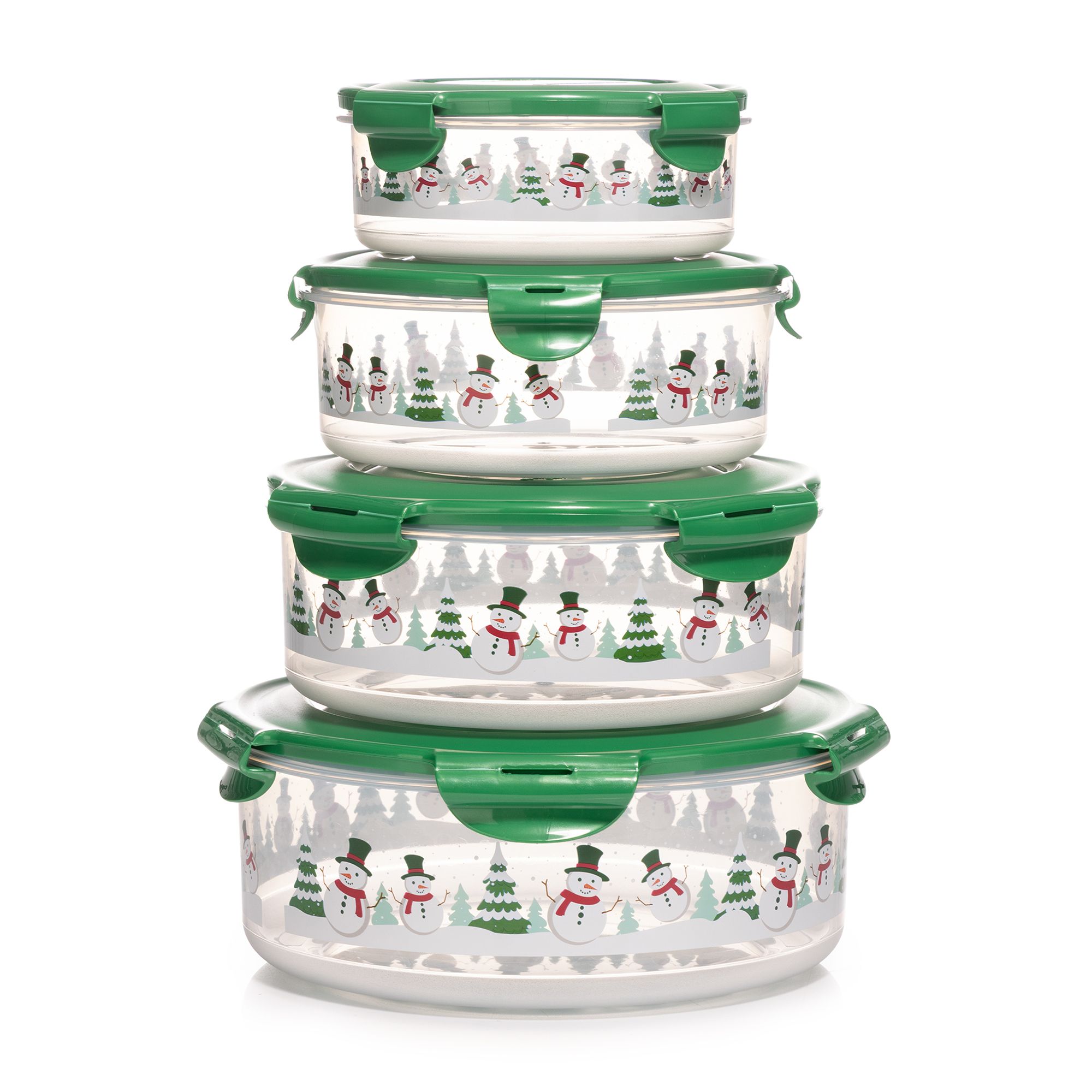 LocknLock 4 Frischhaltedosen rund, nestbar mit Weihnachtsmotiv 700ml-3,0L Volumen
