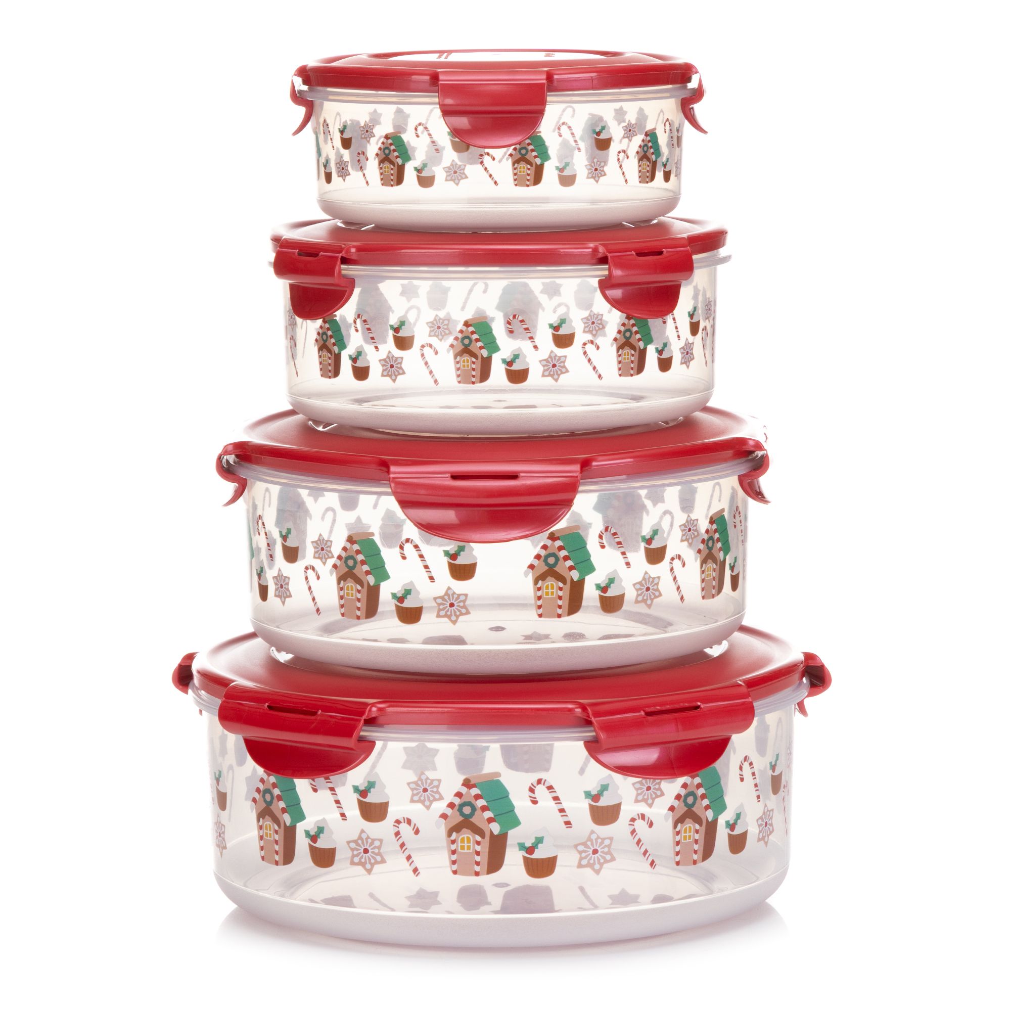 LocknLock 4 Frischhaltedosen rund, nestbar mit Weihnachtsmotiv 700ml-3,0L Volumen