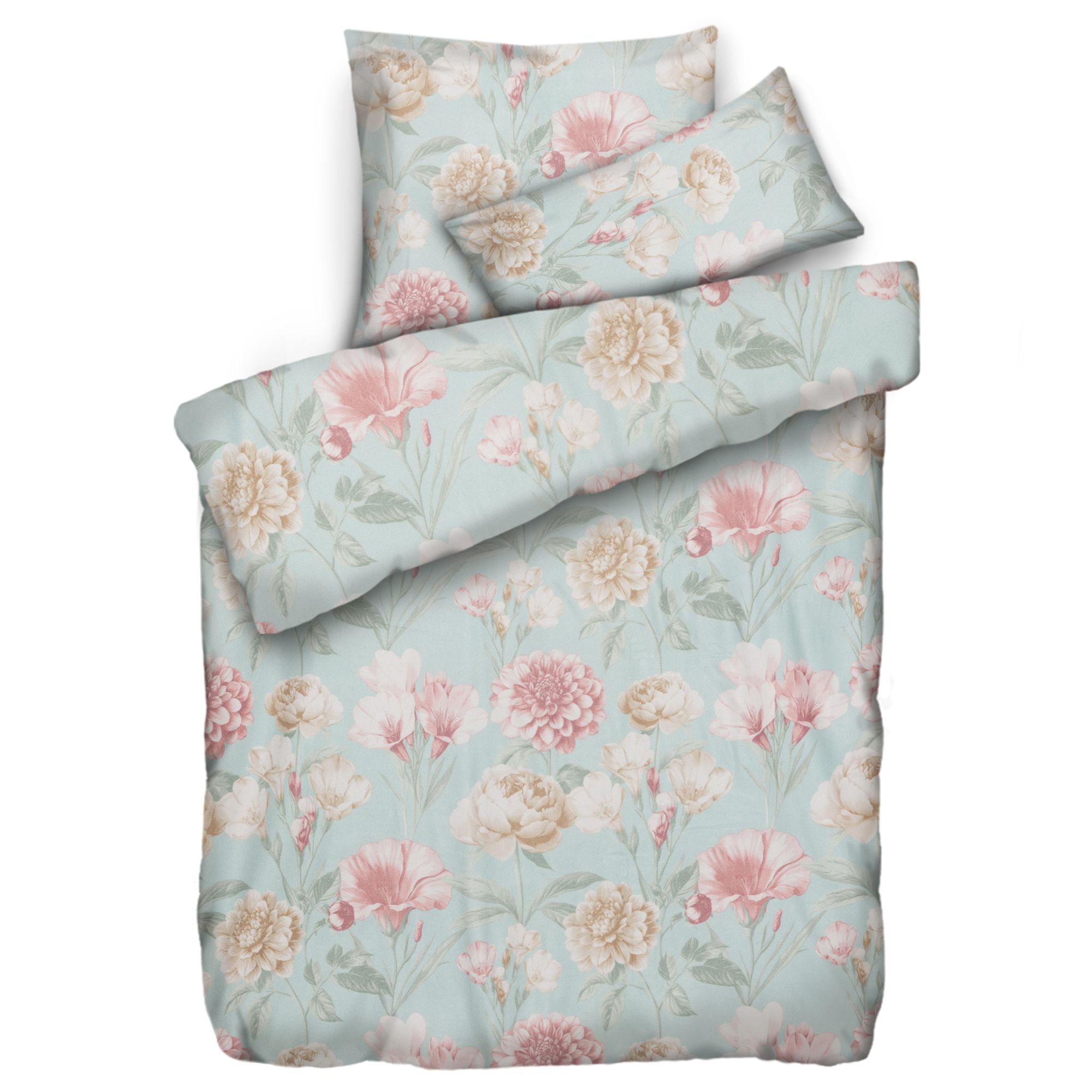 WINTERENGEL Bettwäsche gemalte Blumen Mikrofaser Flanell Einzelbett, 3tlg.