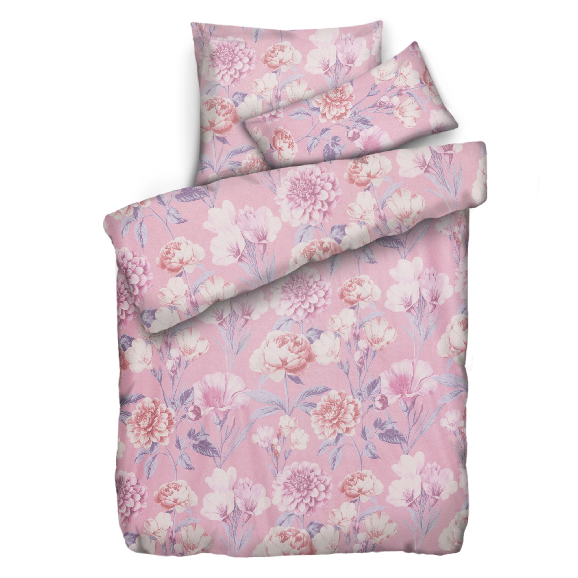 WINTERENGEL Bettwäsche gemalte Blumen Mikrofaser Flanell Einzelbett, 3tlg.