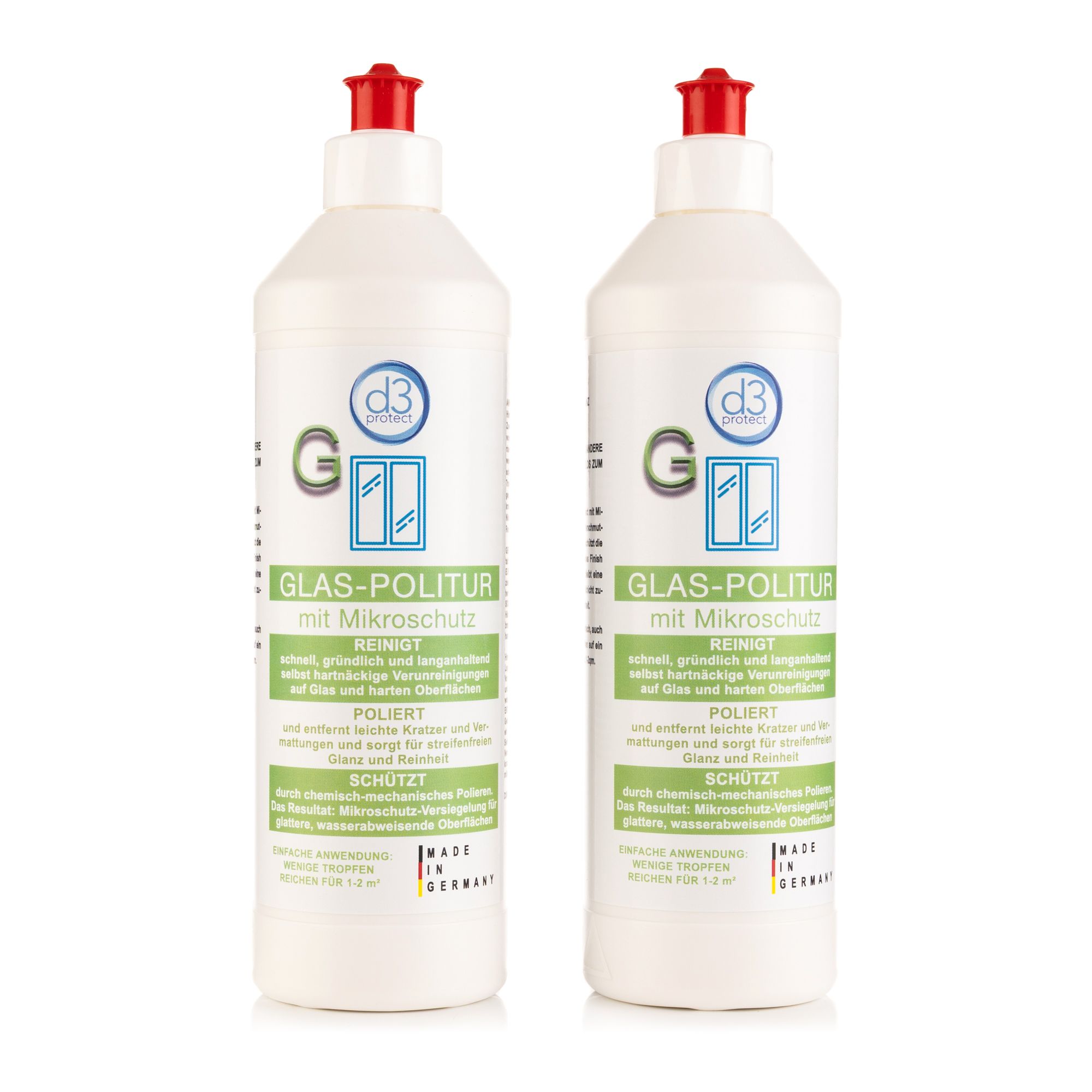  d3 protect® Glas-Politur mit Mikroschutz streifenfreier Glanz 2x 500ml