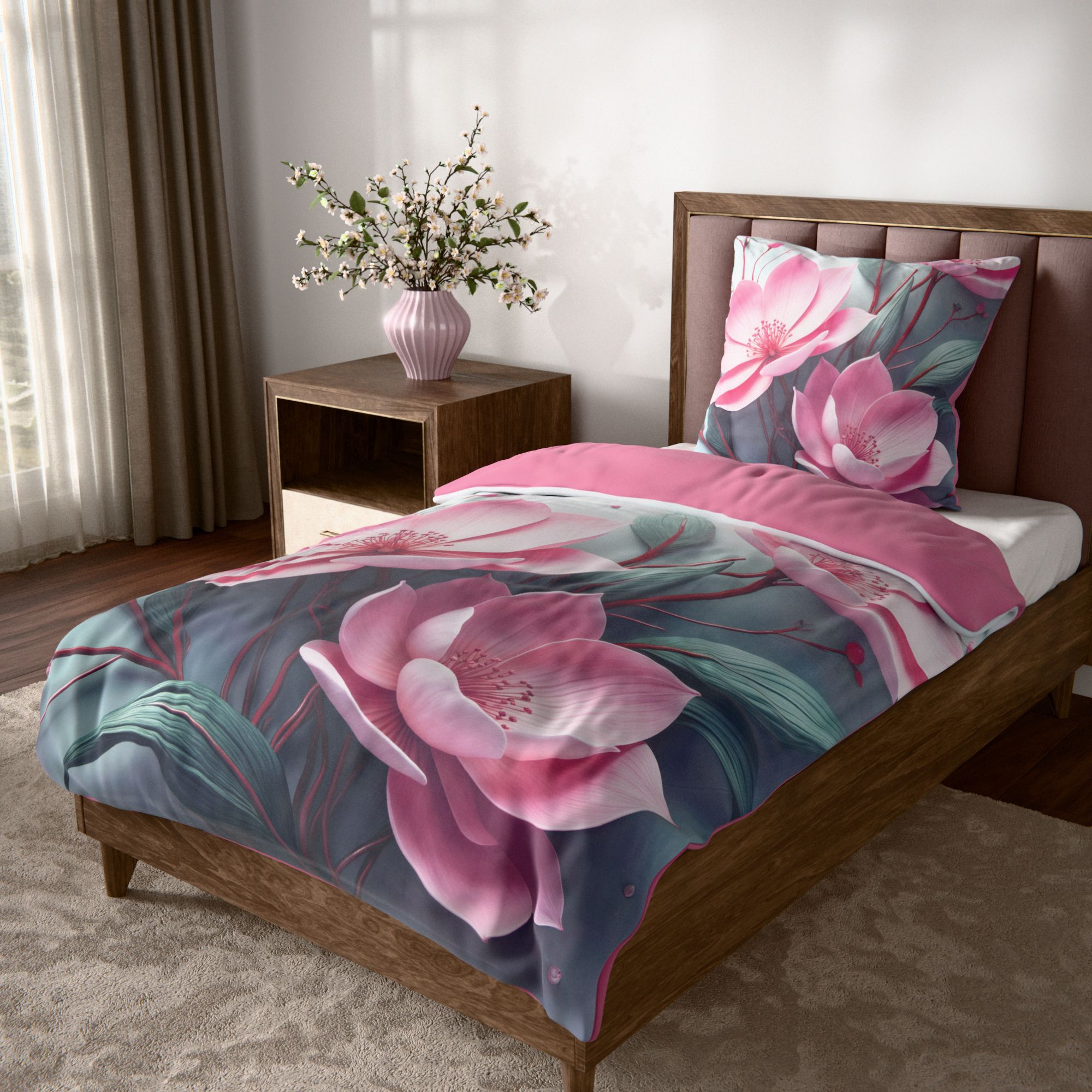 JERYMOOD Wendebettwäsche Blüten Mikrofaser Jersey Einzelbett, 2tlg.