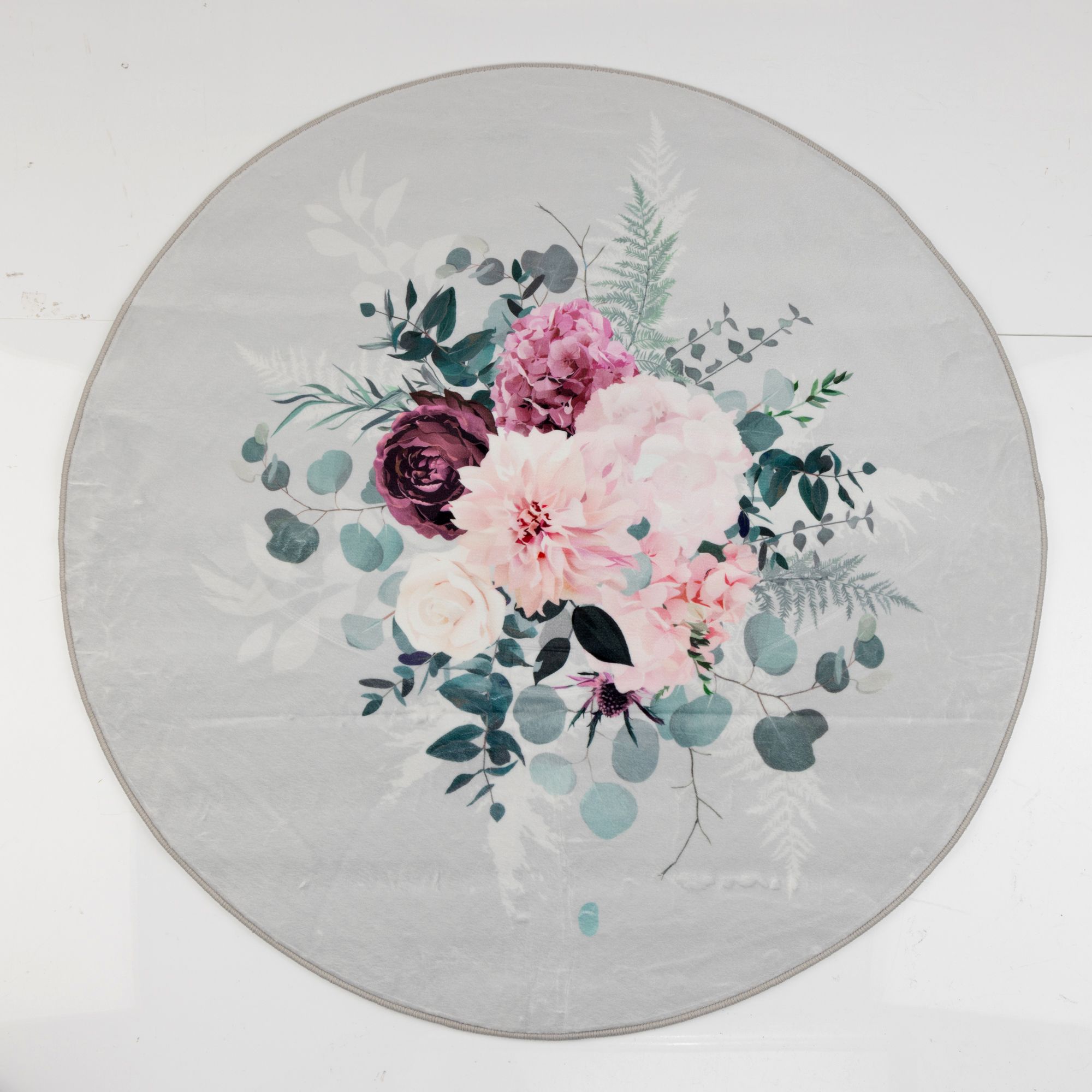 CASA FONDO Teppich Imitate Silk Blumenstrauß Mikrofaser Chinchilla rund, Florhöhe 0,45cm