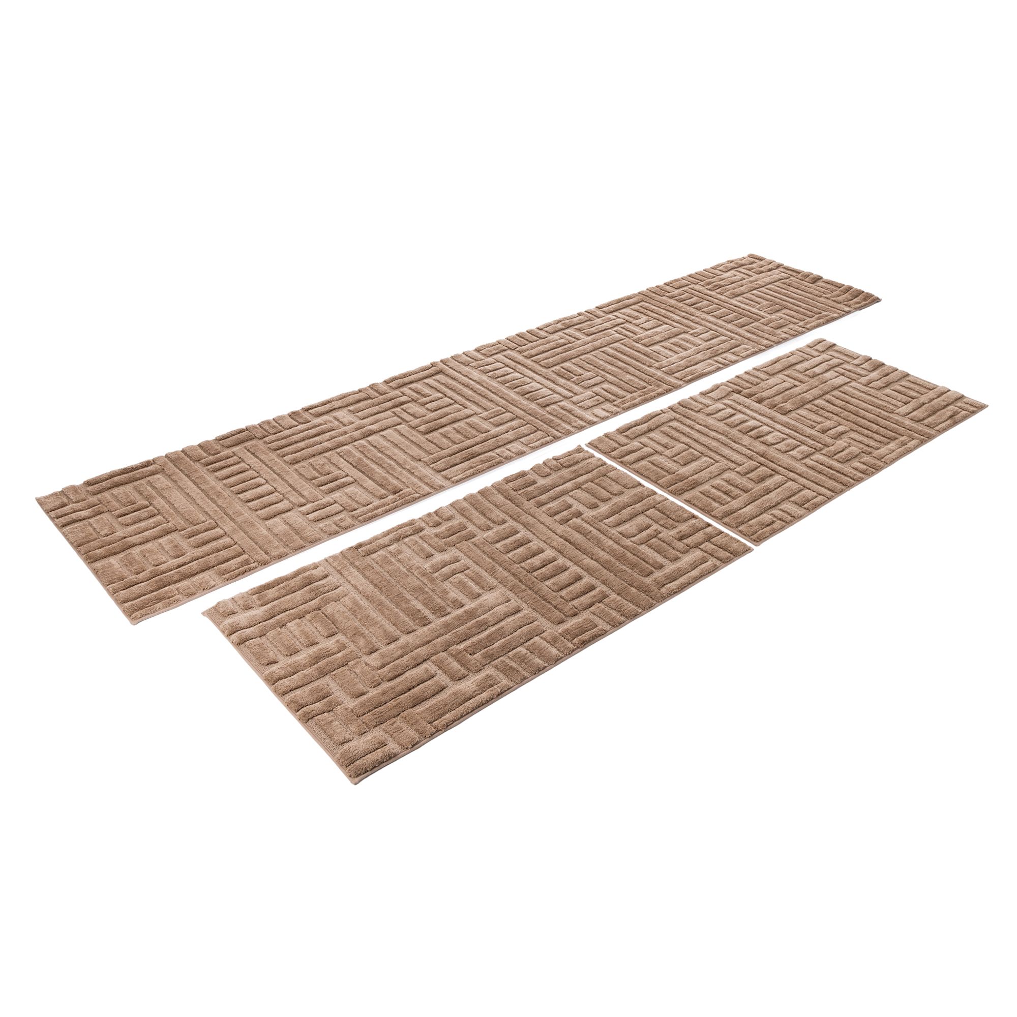 CASA FONDO Bettumrandung Hoch-/Tiefstruktur Mikrofaser waschbar, 3tlg.