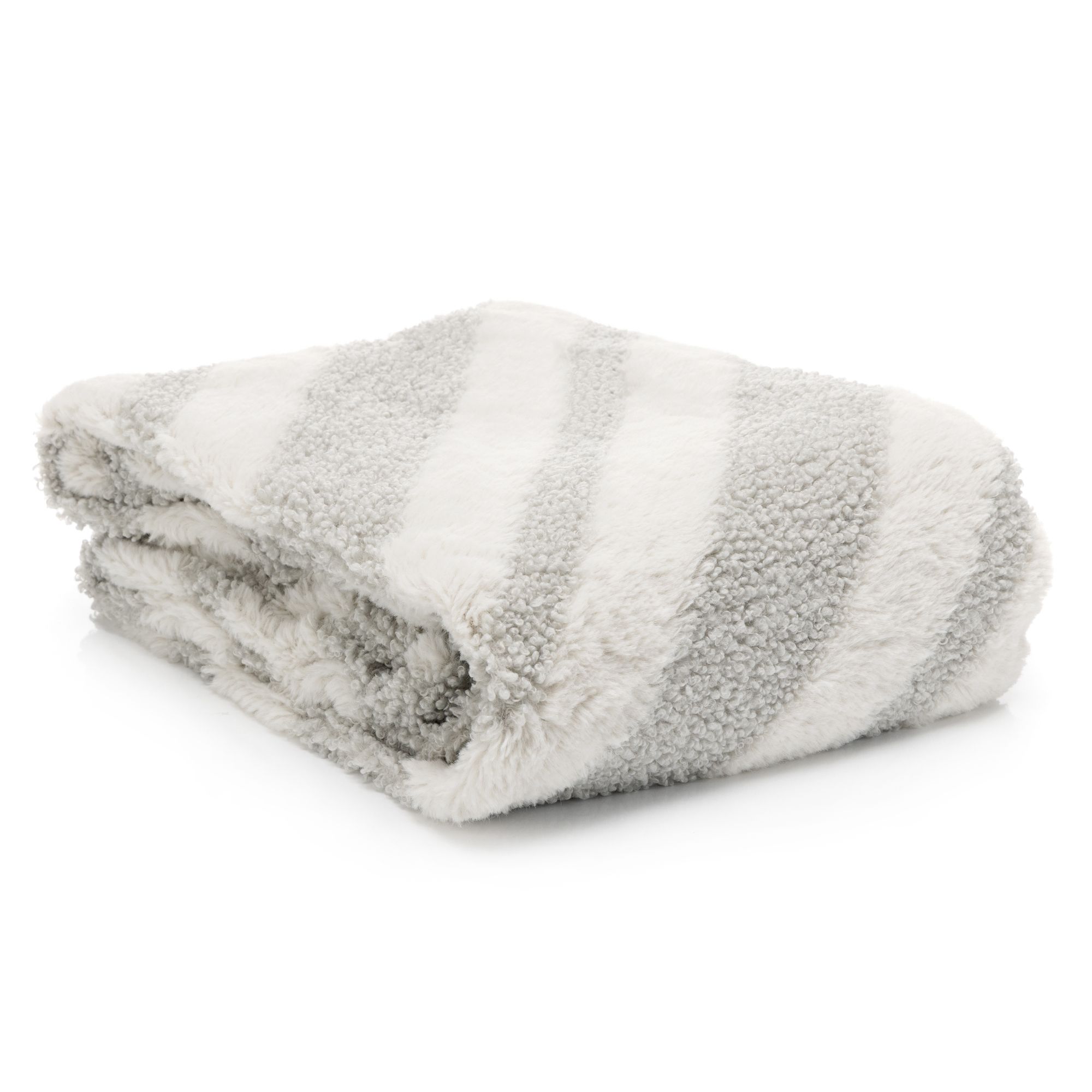COZEE HOME Sofadecke Materialmix-Streifen Teddy Bouclé waschbar, 130x180cm