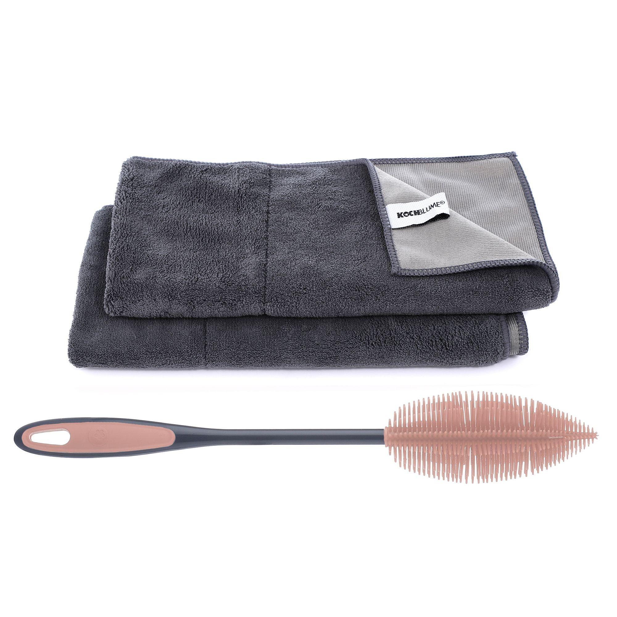 KOCHBLUME® Flaschenbürste & 2x Geschirrtuch je 40x60cm 3tlg.