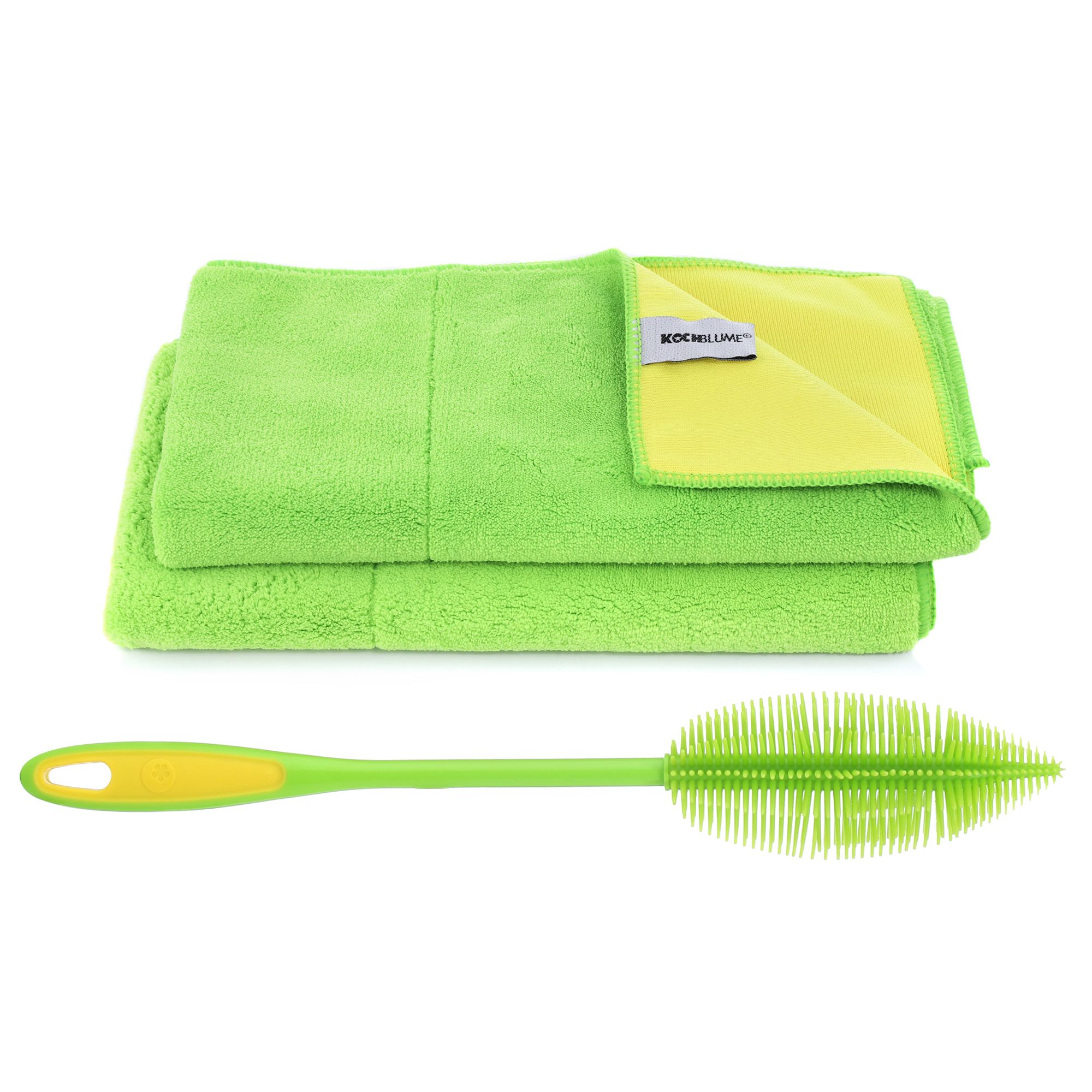 KOCHBLUME® Flaschenbürste & 2x Geschirrtuch je 40x60cm 3tlg.