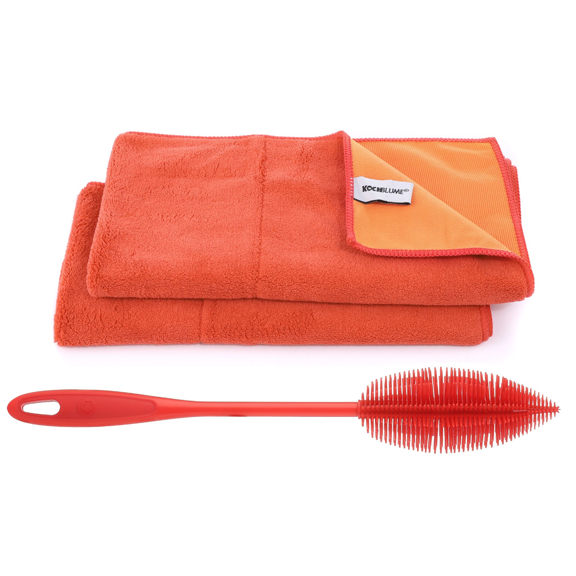 KOCHBLUME® Flaschenbürste & 2x Geschirrtuch je 40x60cm 3tlg.