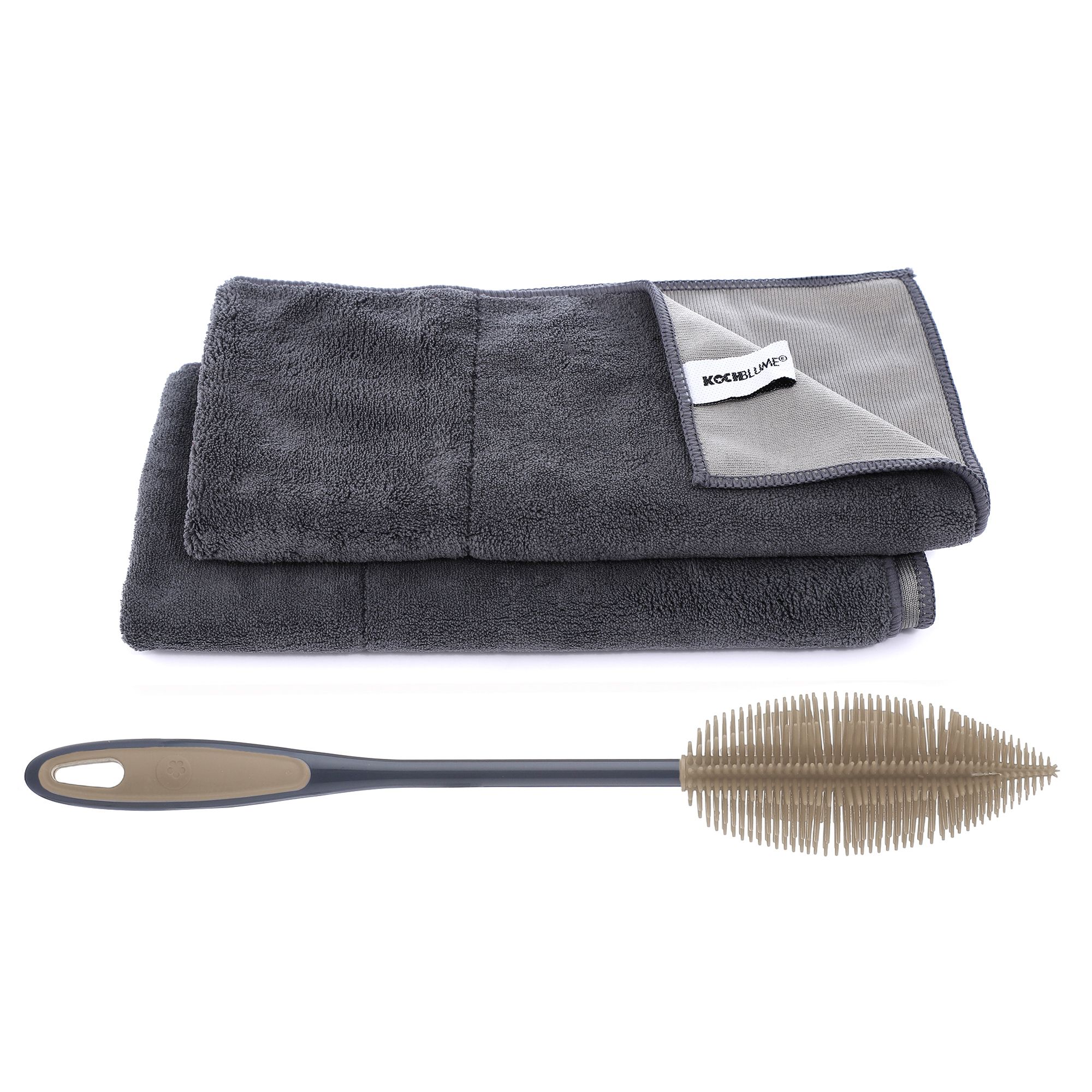 KOCHBLUME® Flaschenbürste & 2x Geschirrtuch je 40x60cm 3tlg.