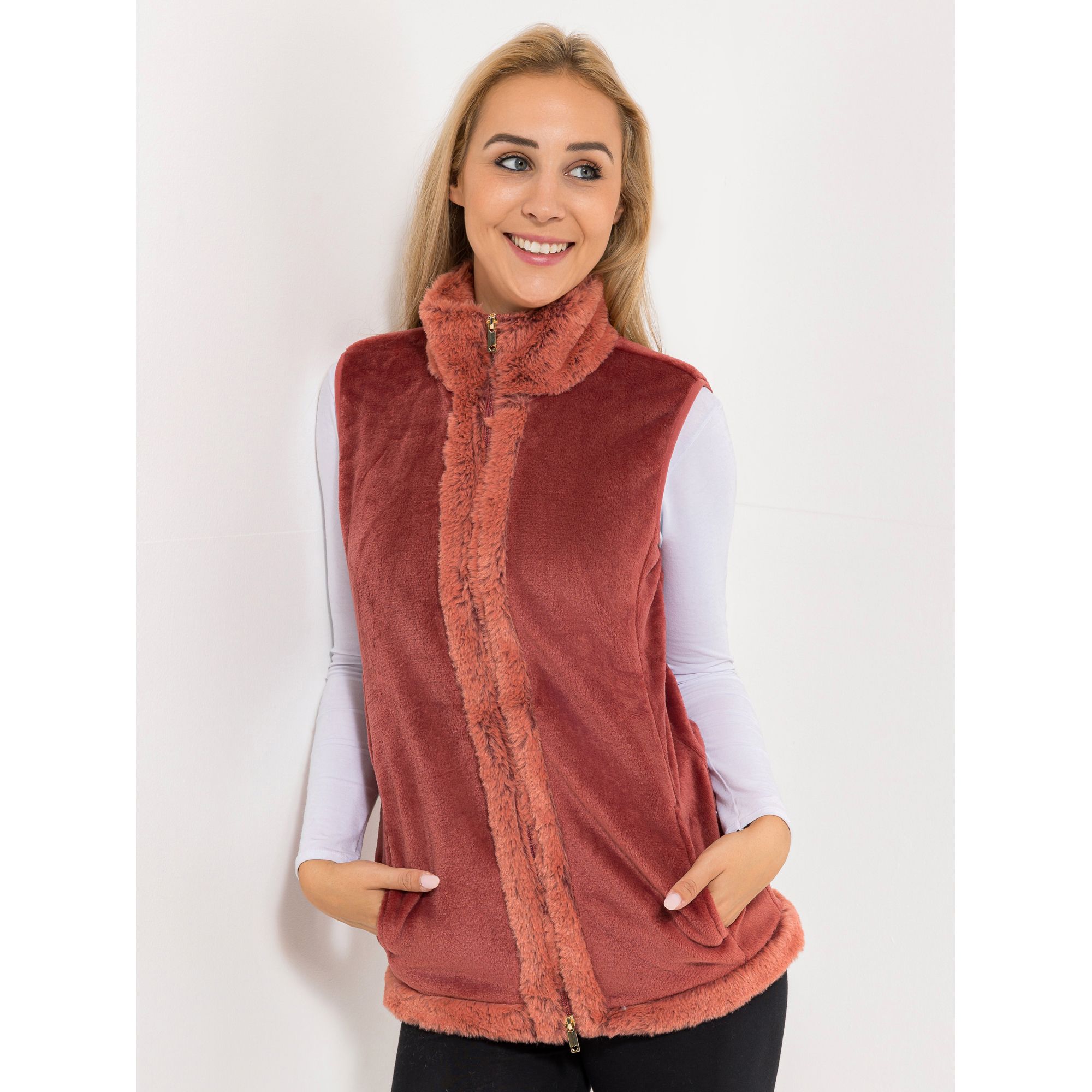 MONT CHALET Damen-Weste Fellimitatbesatz Mikrofaser Chinchilla Stehkragen