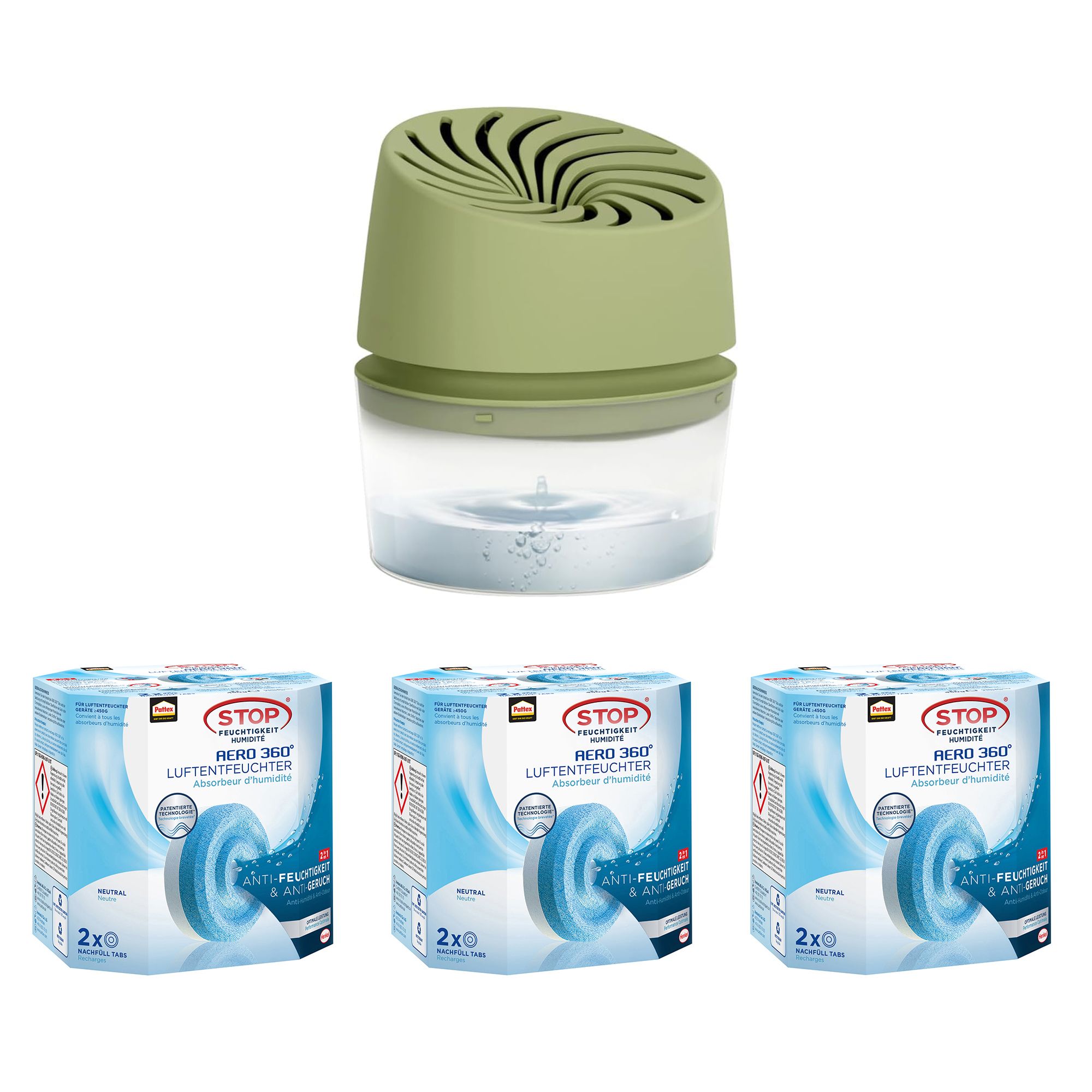 PATTEX® Luftentfeuchter Aero 360° inkl. 7 Nachfüll-Tabs á 450g