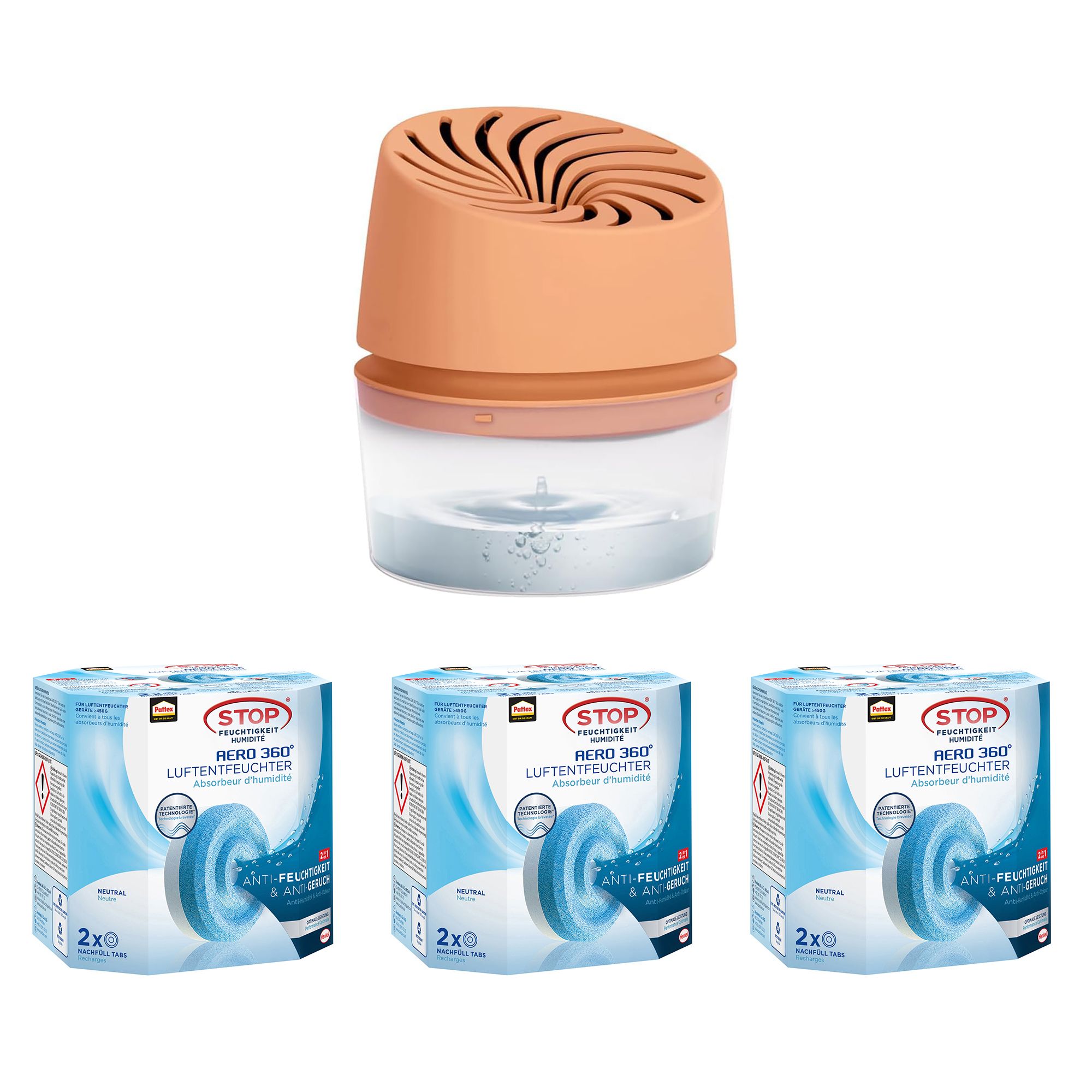 PATTEX® Luftentfeuchter Aero 360° inkl. 7 Nachfüll-Tabs á 450g