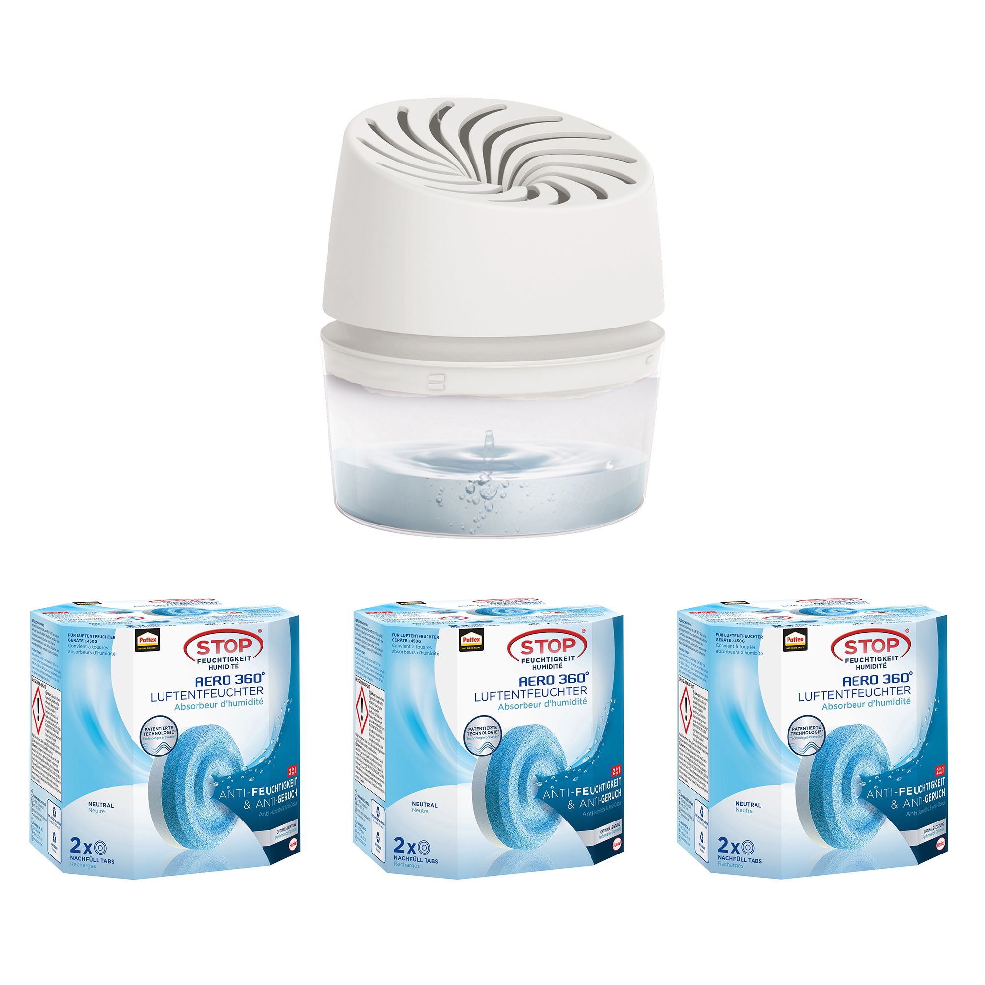 PATTEX® Luftentfeuchter Aero 360° inkl. 7 Nachfüll-Tabs á 450g