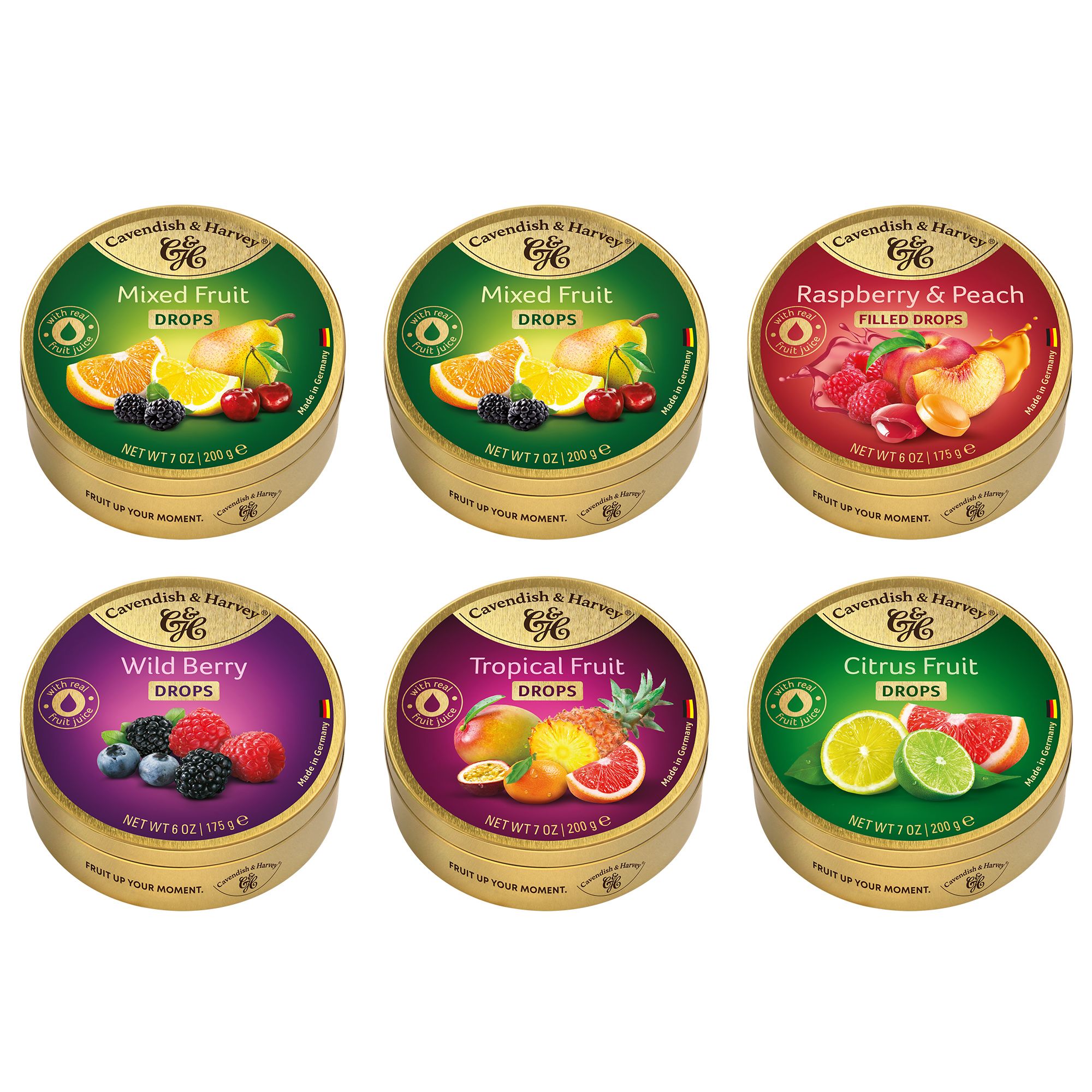 CAVENDISH & HARVEY® Bonbons in der Dose fruchtig gefüllt 5 Sorten, 6 Dosen Inhalt 1.150g