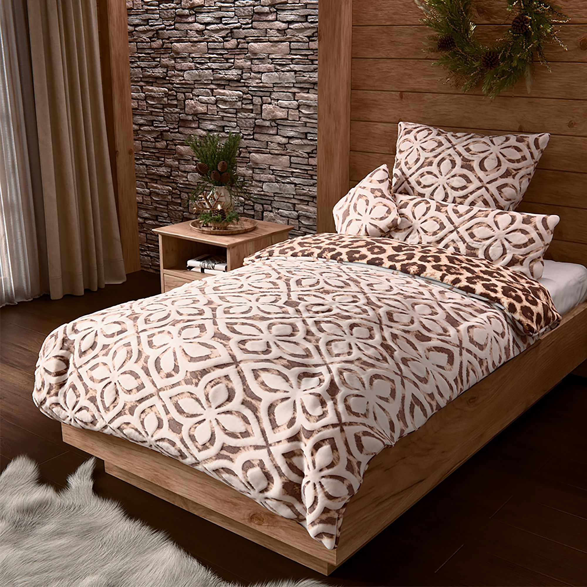 MONT CHALET Wendebettwäsche 3D-Leo-Ornamente Mikrofaser Chinchilla Einzelbett, 4tlg.