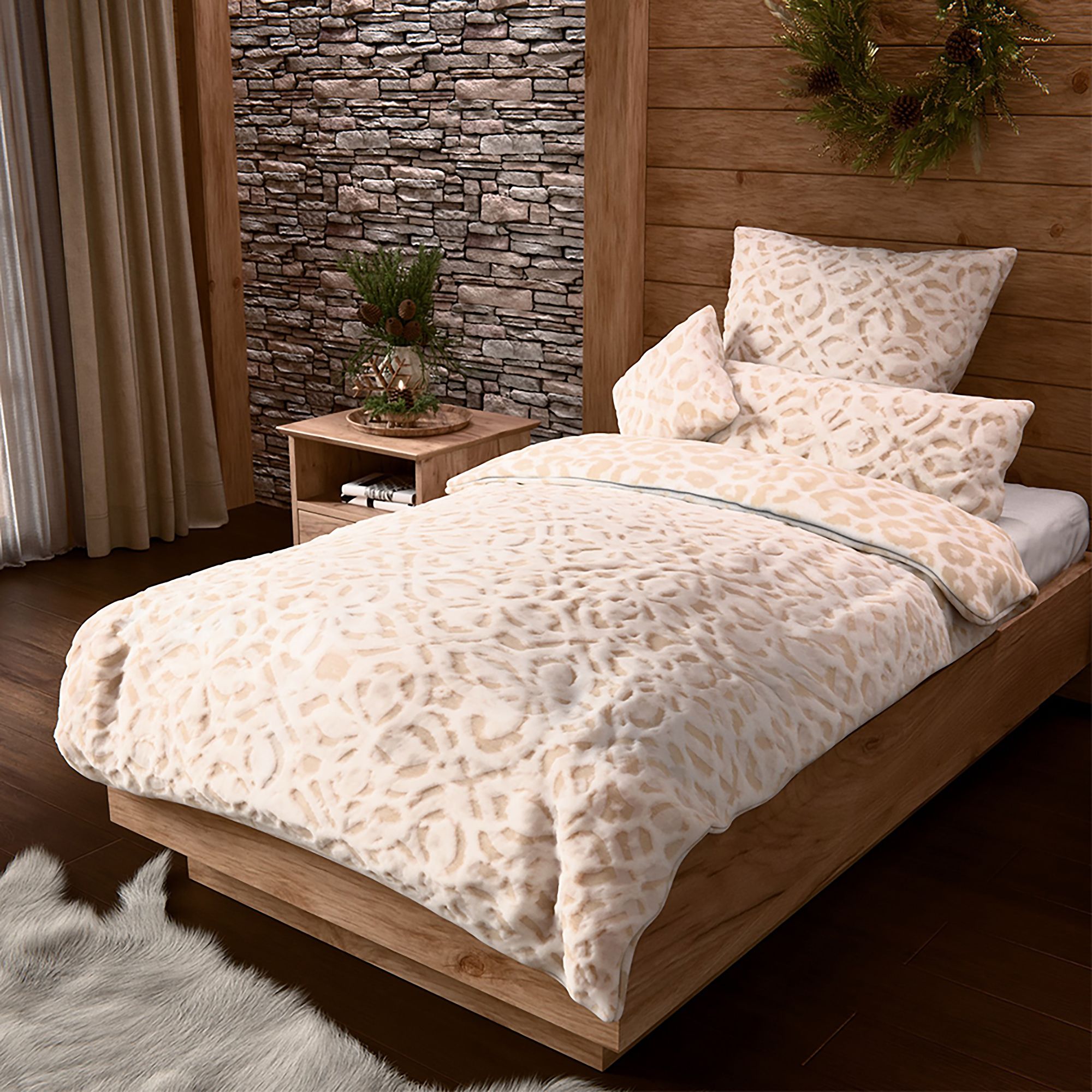 MONT CHALET Wendebettwäsche 3D-Leo-Ornamente Mikrofaser Chinchilla Einzelbett, 4tlg.