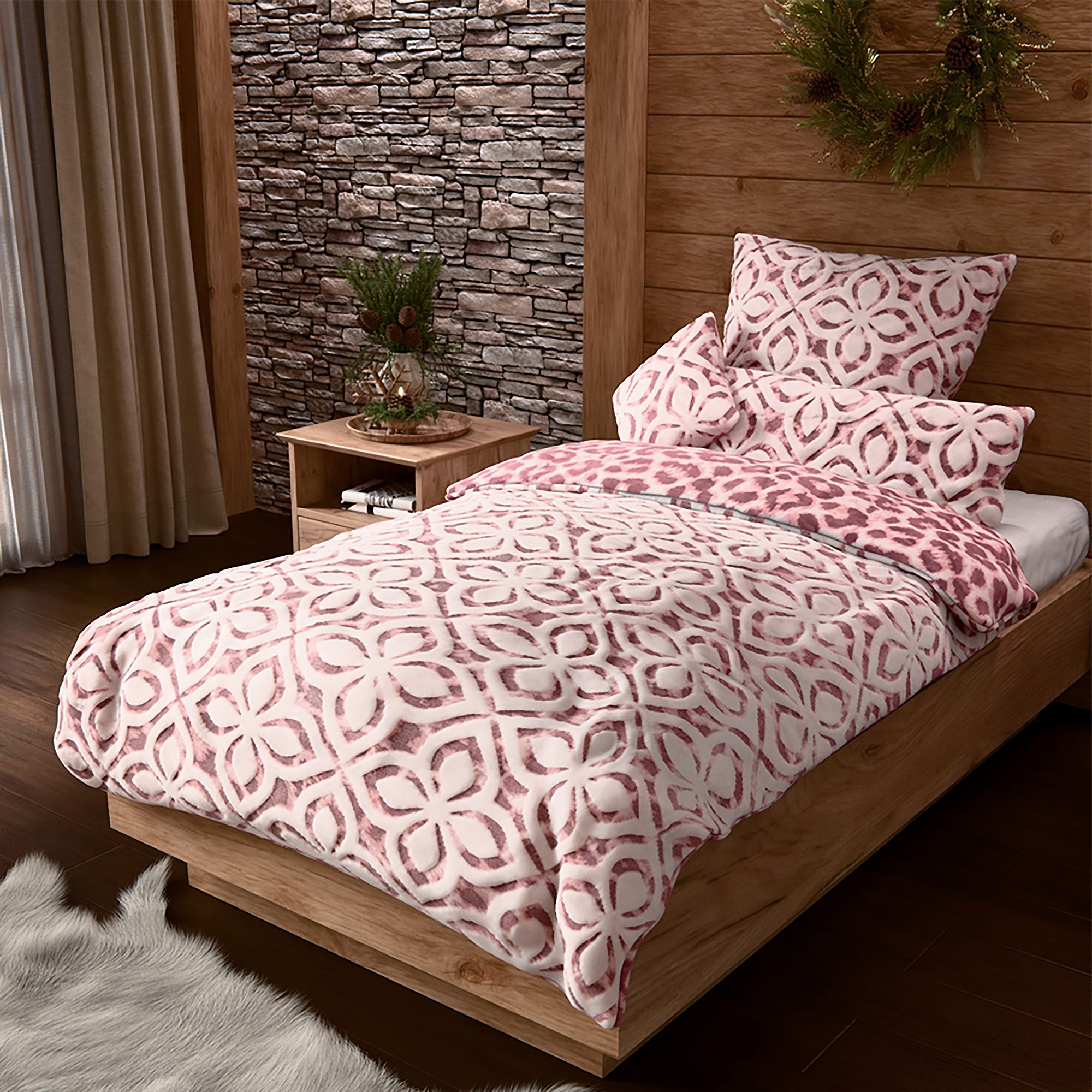 MONT CHALET Wendebettwäsche 3D-Leo-Ornamente Mikrofaser Chinchilla Einzelbett, 4tlg.