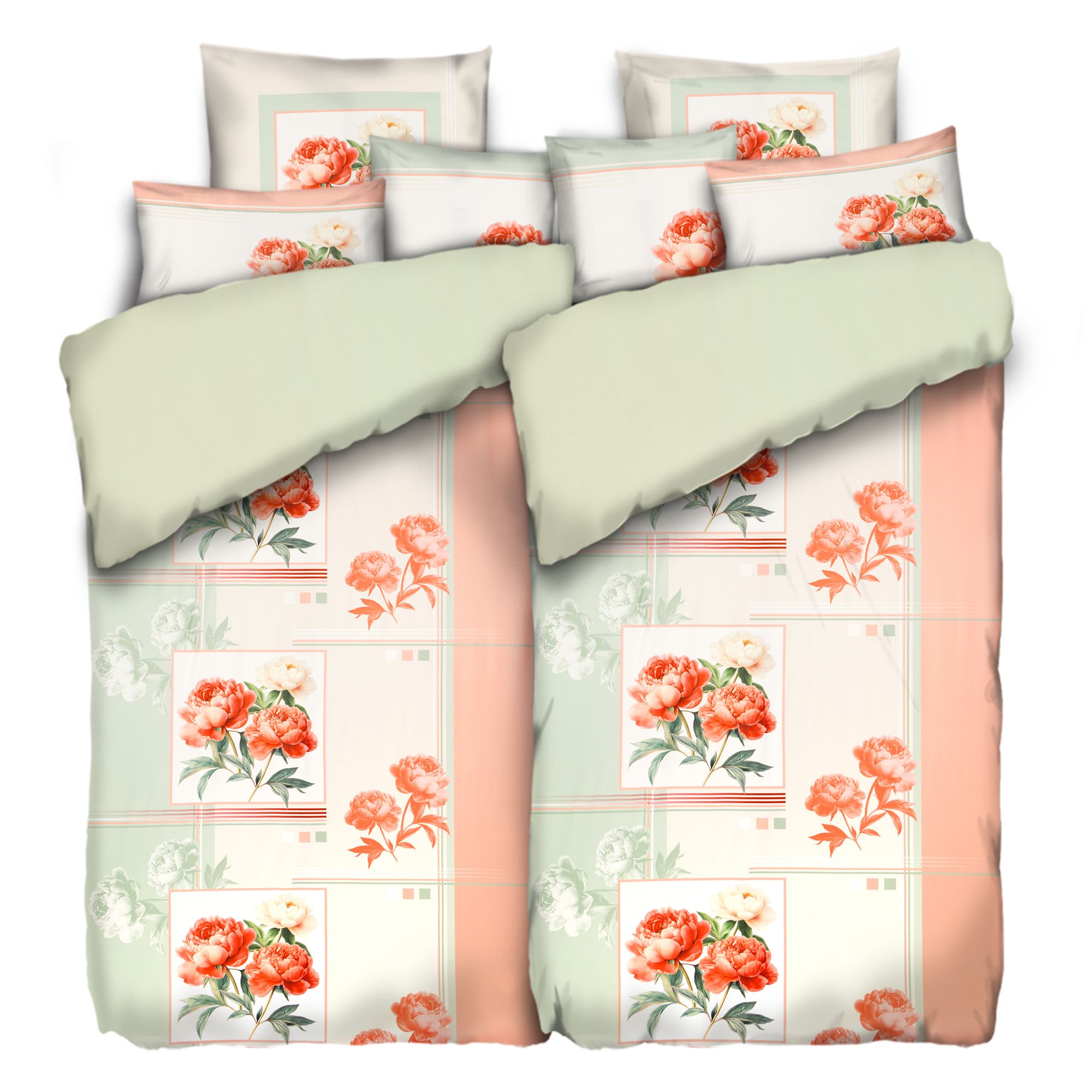 JERYMOOD Wendebettwäsche Pfingstrosen-Grafik Mikrofaser Jersey Doppelbett, 8tlg.