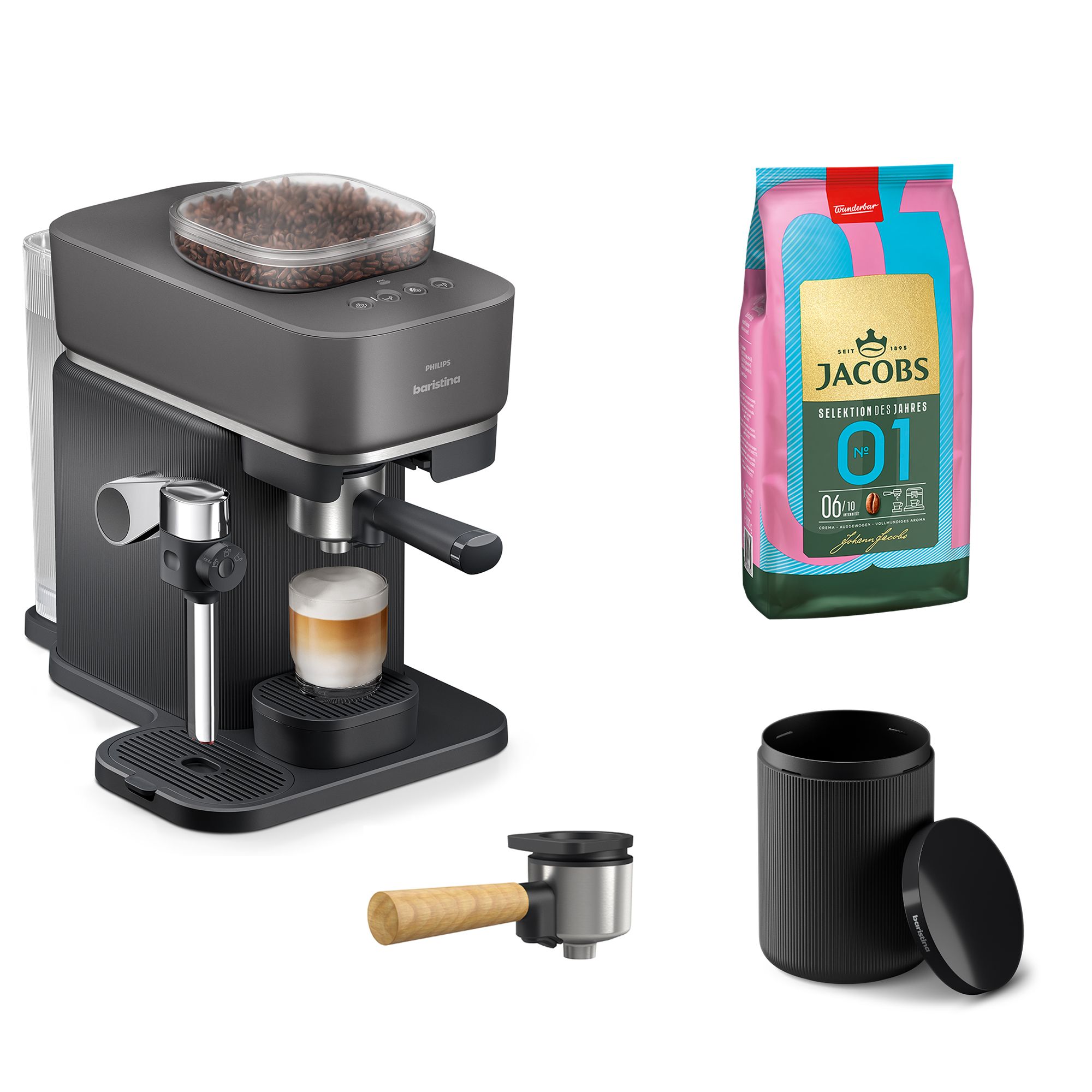 PHILIPS BAR400/60 Baristina Latte Espressomaschine Bundle inkl. Kaffee, Siebträger & Puck Bin