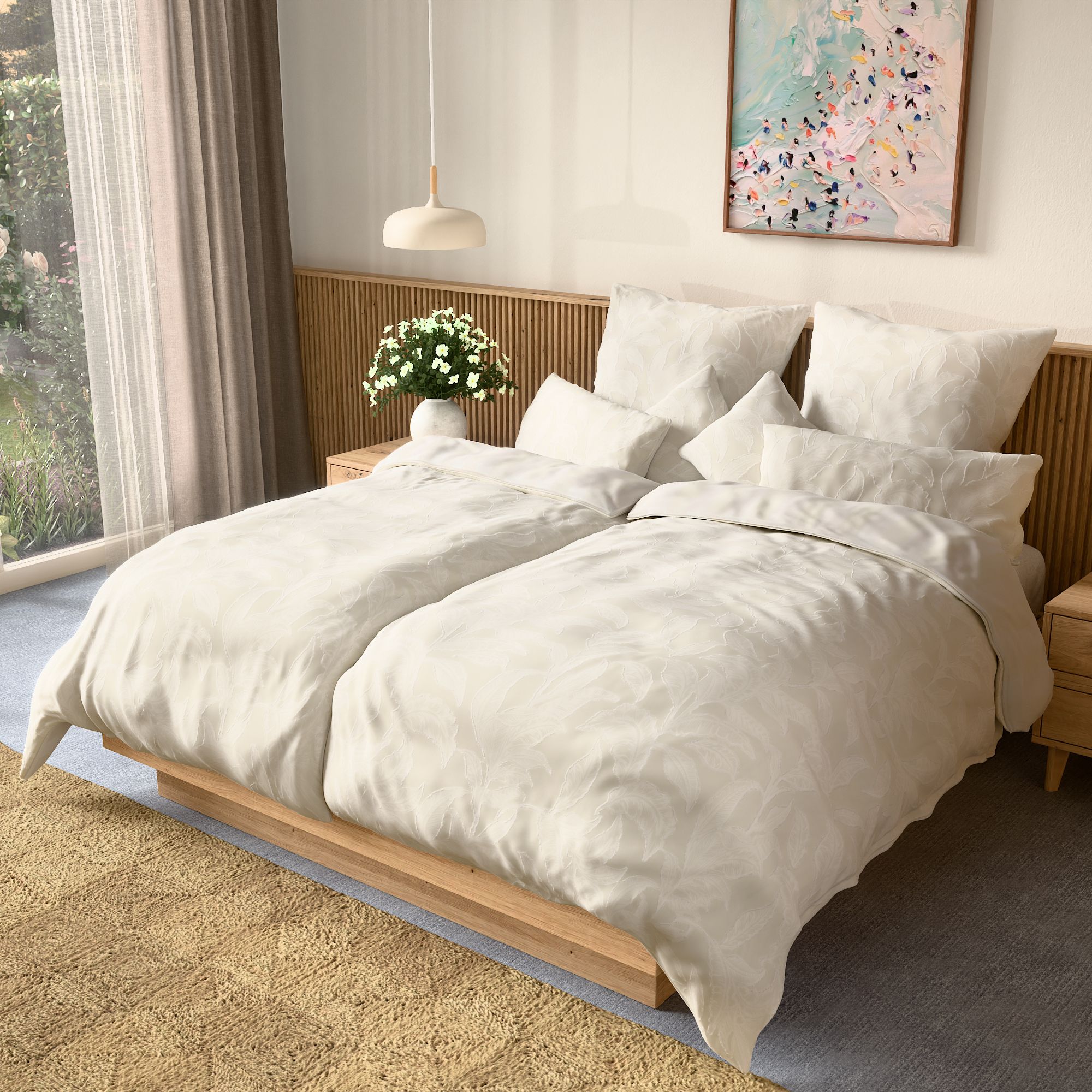 SOFT WAVE Wendebettwäsche Blätter & Streifen MF Strukturmix Doppelbett, 8tlg.