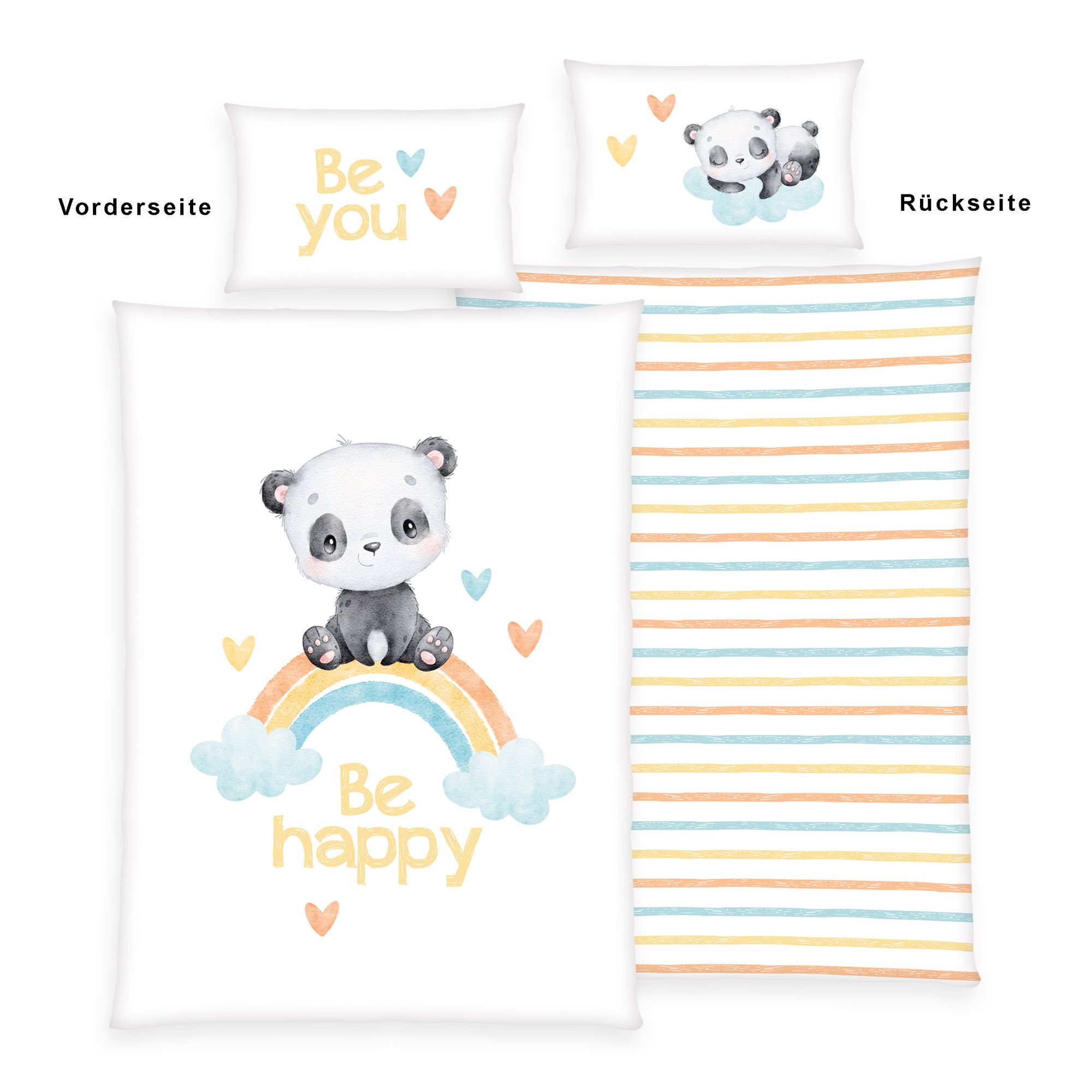 babybest® Wendebettwäsche Regenbogen-Panda Baumwoll Renforcé Einzelbett, 2tlg.