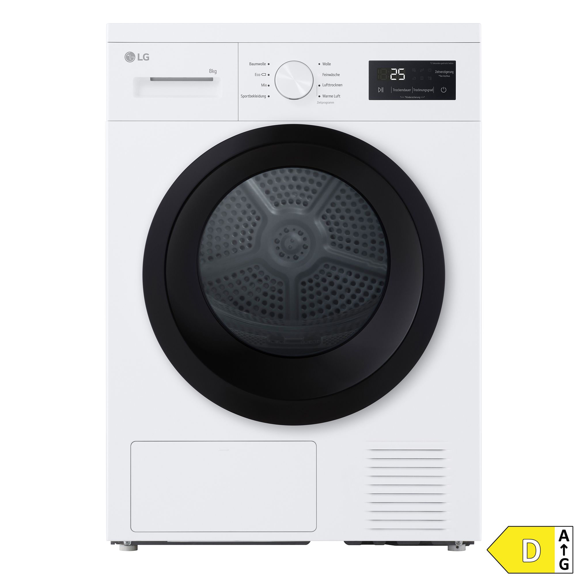 LG Wärmepumpentrockner 8 kg EEK D LED-Touchdisplay 8 Trocknungsprogramme, Energieeffizienzklasse D