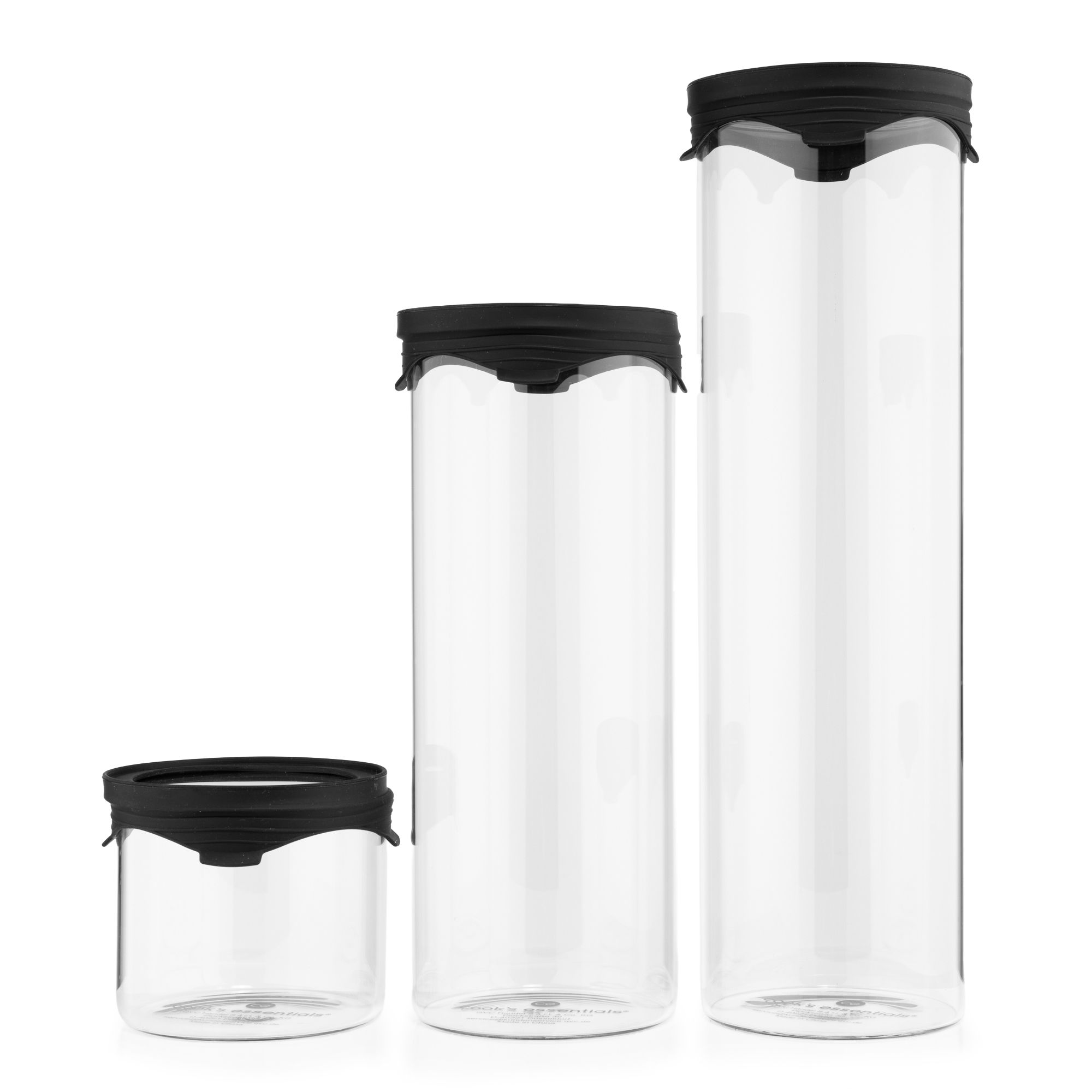COOK'S ESSENTIALS Behälter aus Glas mit Silikondeckel 3tlg. Set 450ml, 1500ml, 2000ml
