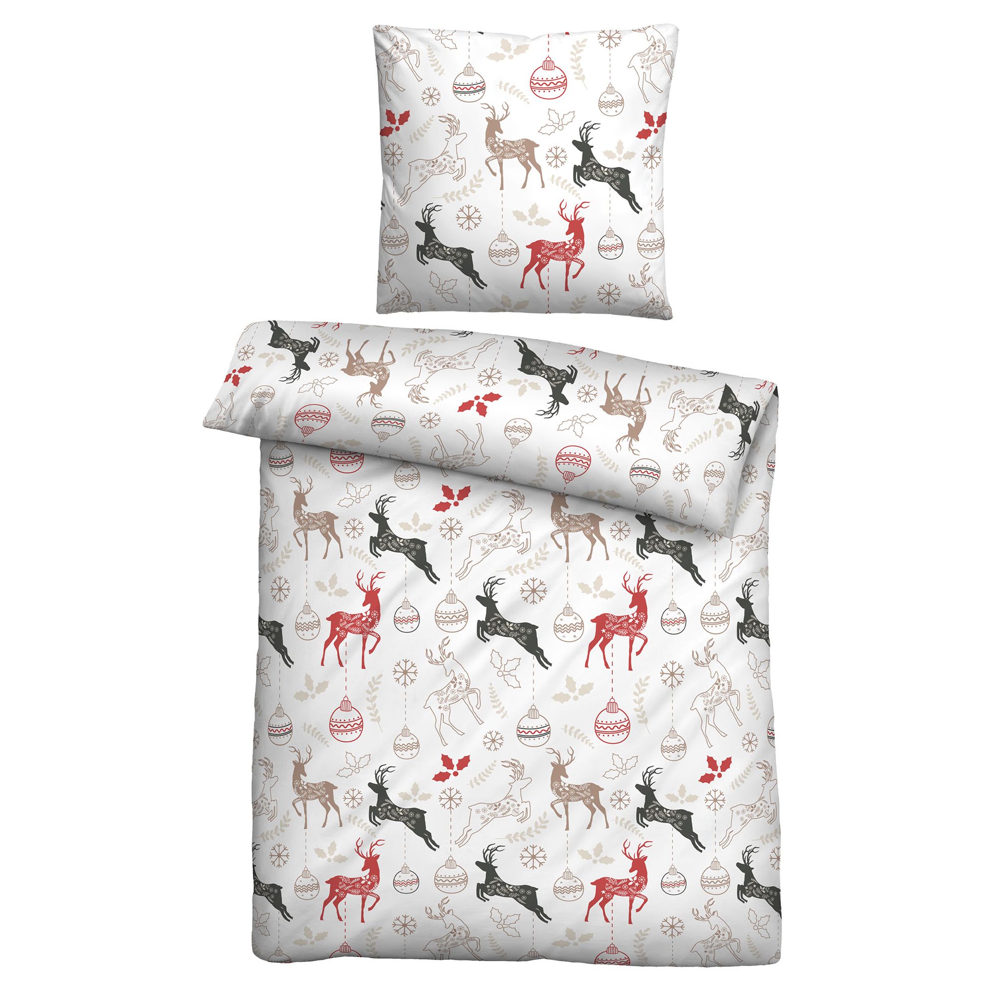 biberna® Bettwäsche Weihnachtshirsche Baumwoll Feinbiber Einzelbett, 2tlg.