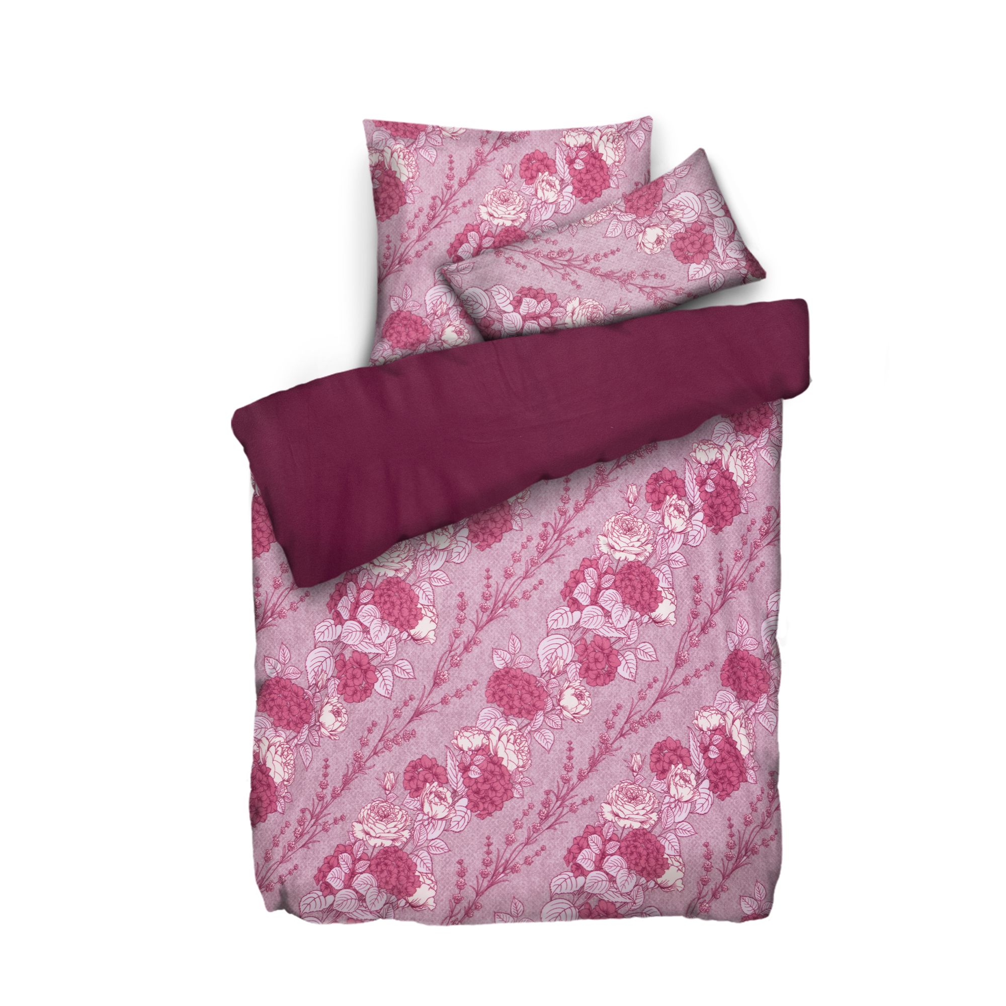 WINTERENGEL Wendebettwäsche Blumenranke mit Rosen Mikrofaser Flanell Einzelbett, 3tlg.