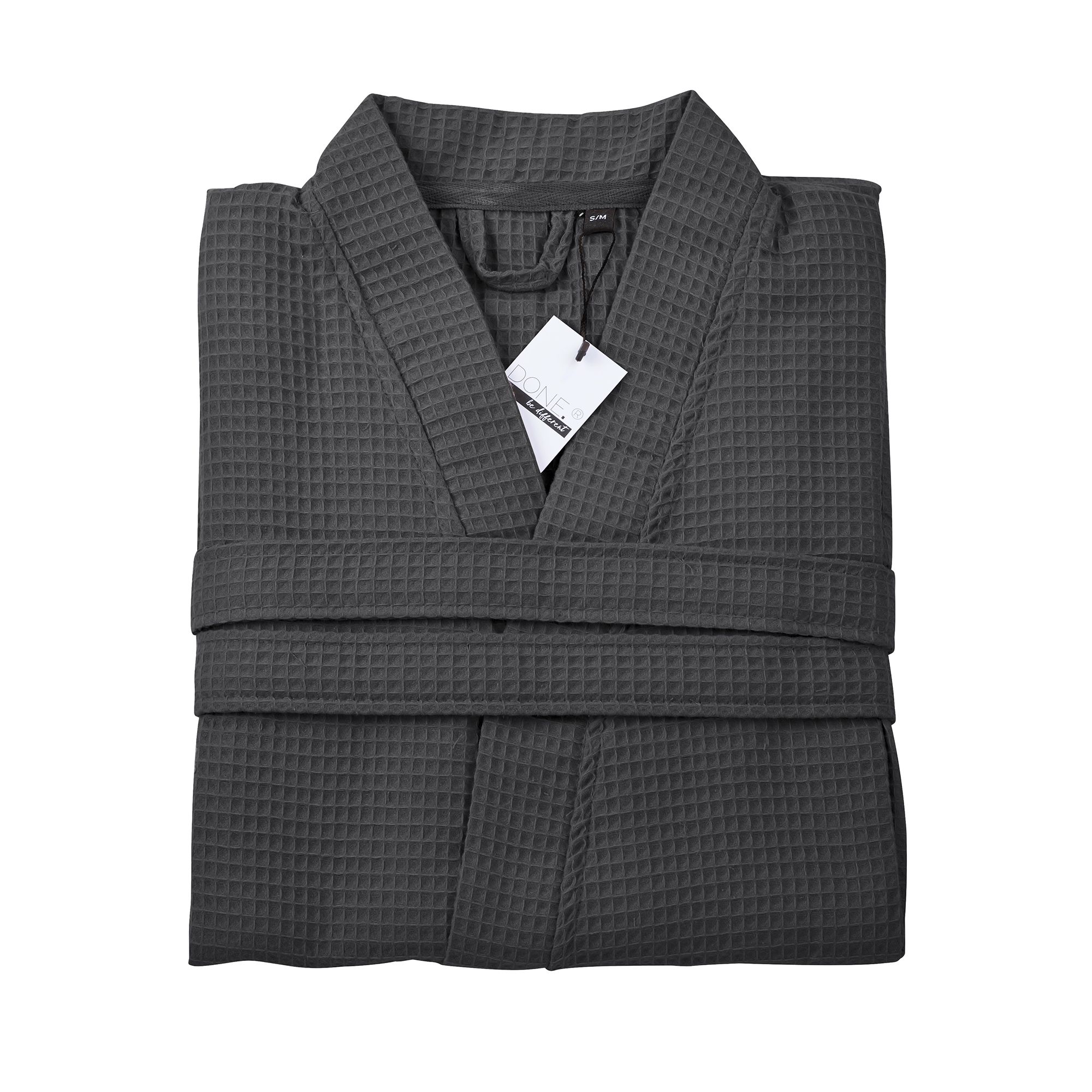 done.® Bademantel MYSENSE uni Waffel-Piqueé 100% Baumwolle Bindegürtel