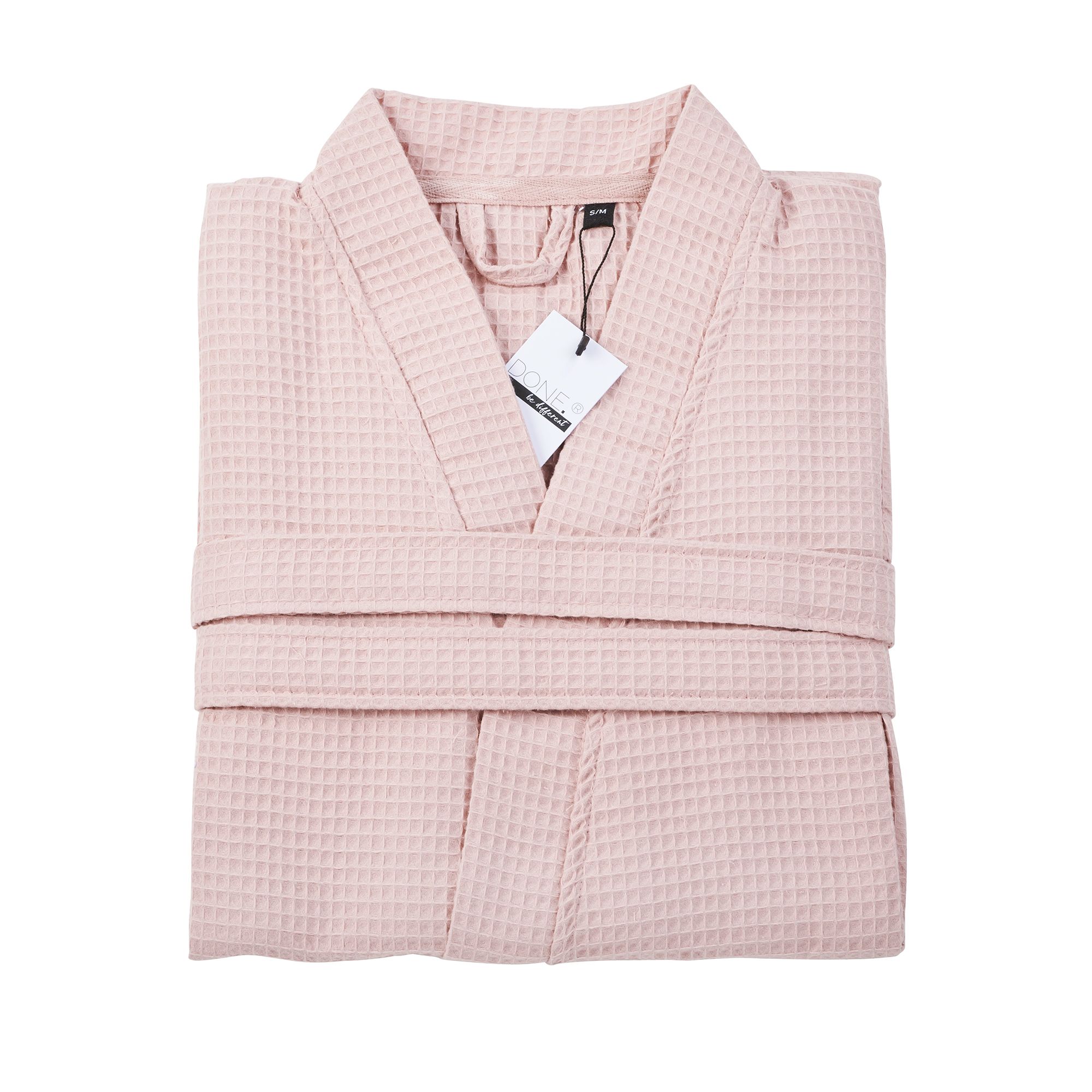 done.® Bademantel MYSENSE uni Waffel-Piqueé 100% Baumwolle Bindegürtel