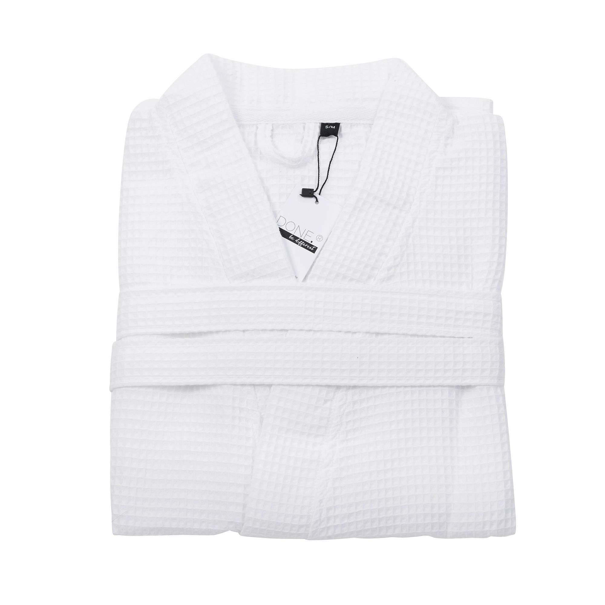 done.® Bademantel MYSENSE uni Waffel-Piqueé 100% Baumwolle Bindegürtel