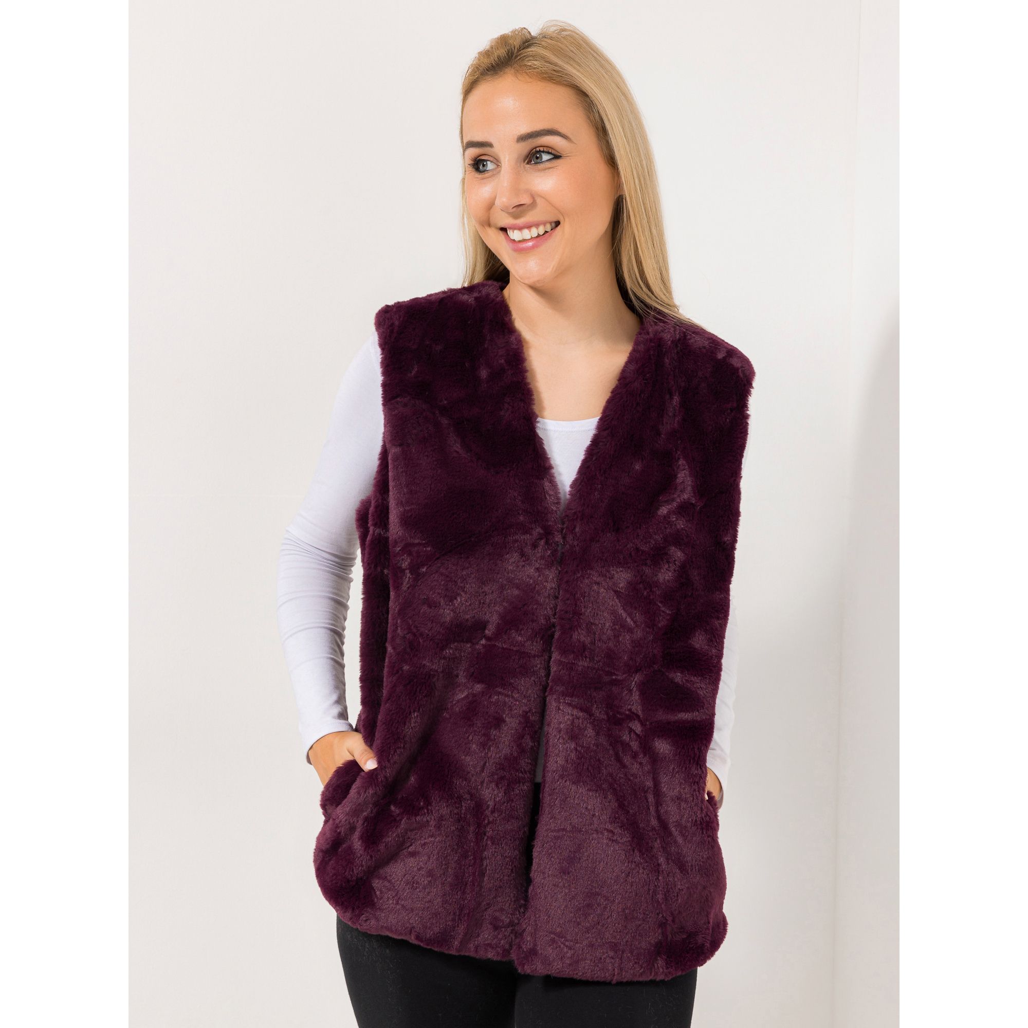 MONT CHALET Damen-Weste Fellimitat Mikrofaser Hakenverschluss