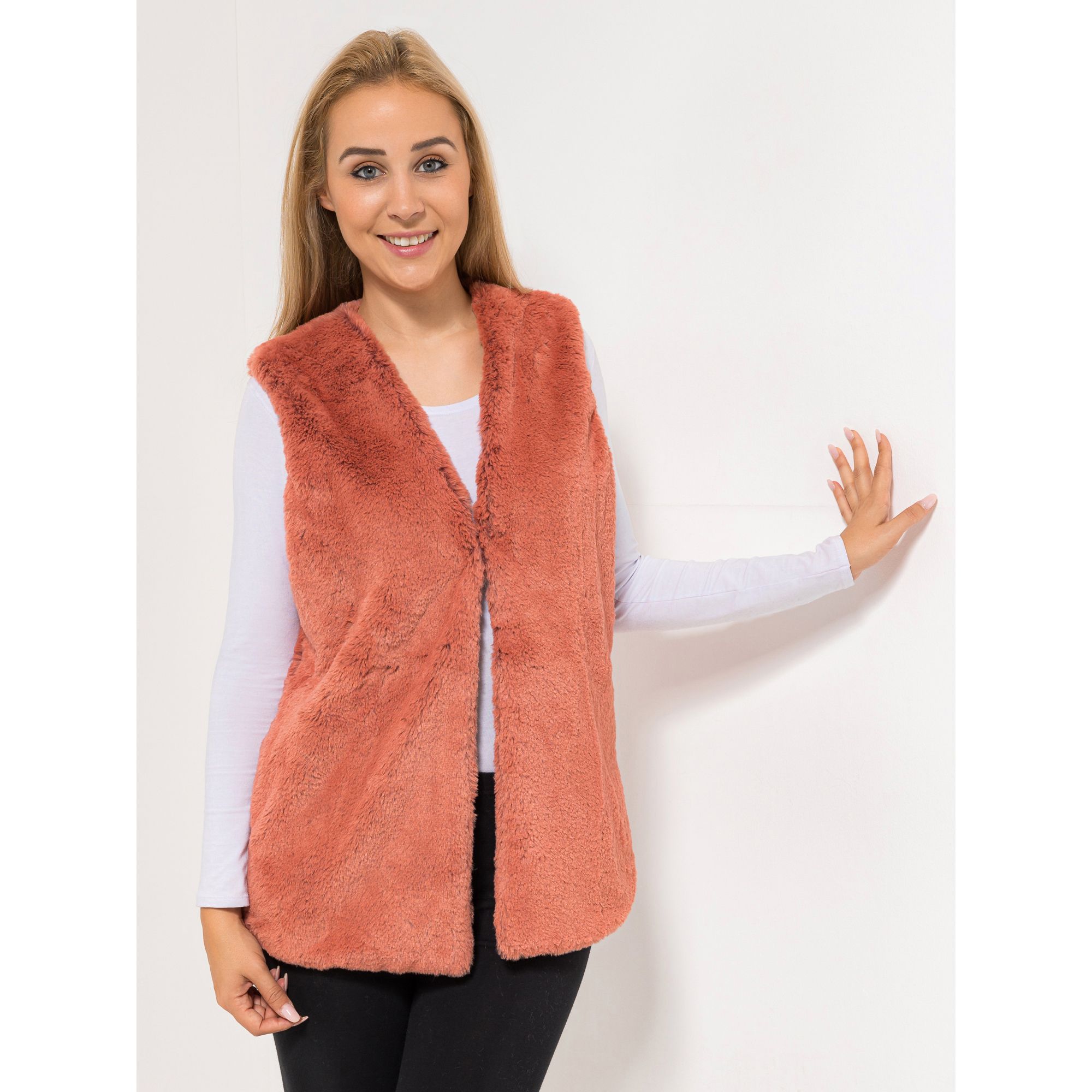 MONT CHALET Damen-Weste Fellimitat Mikrofaser Hakenverschluss