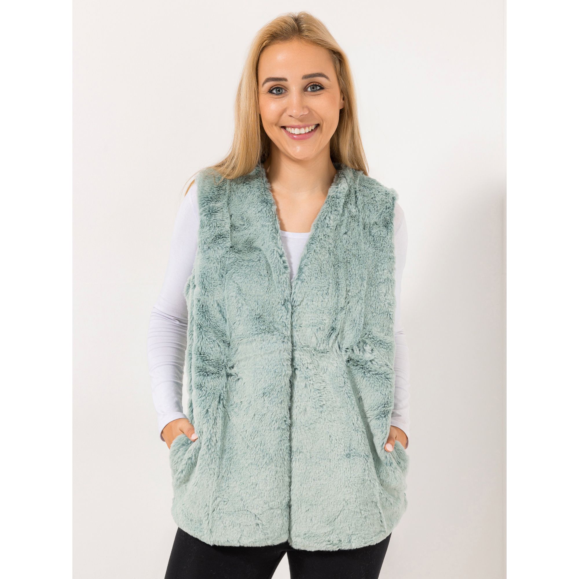 MONT CHALET Damen-Weste Fellimitat Mikrofaser Hakenverschluss