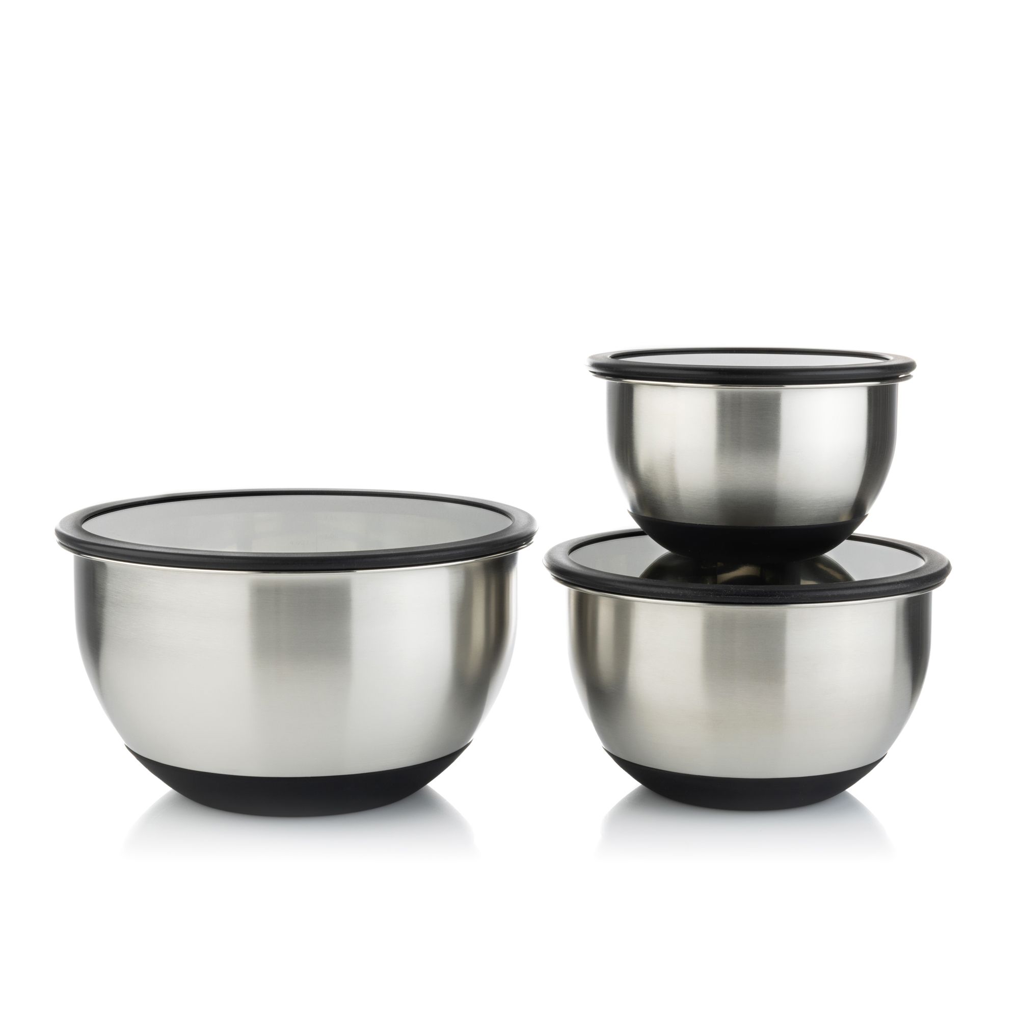 COOK'S ESSENTIALS Schüssel-Set mit Deckel integrierte Messskala 1,25l, 2,5l, 4,5l