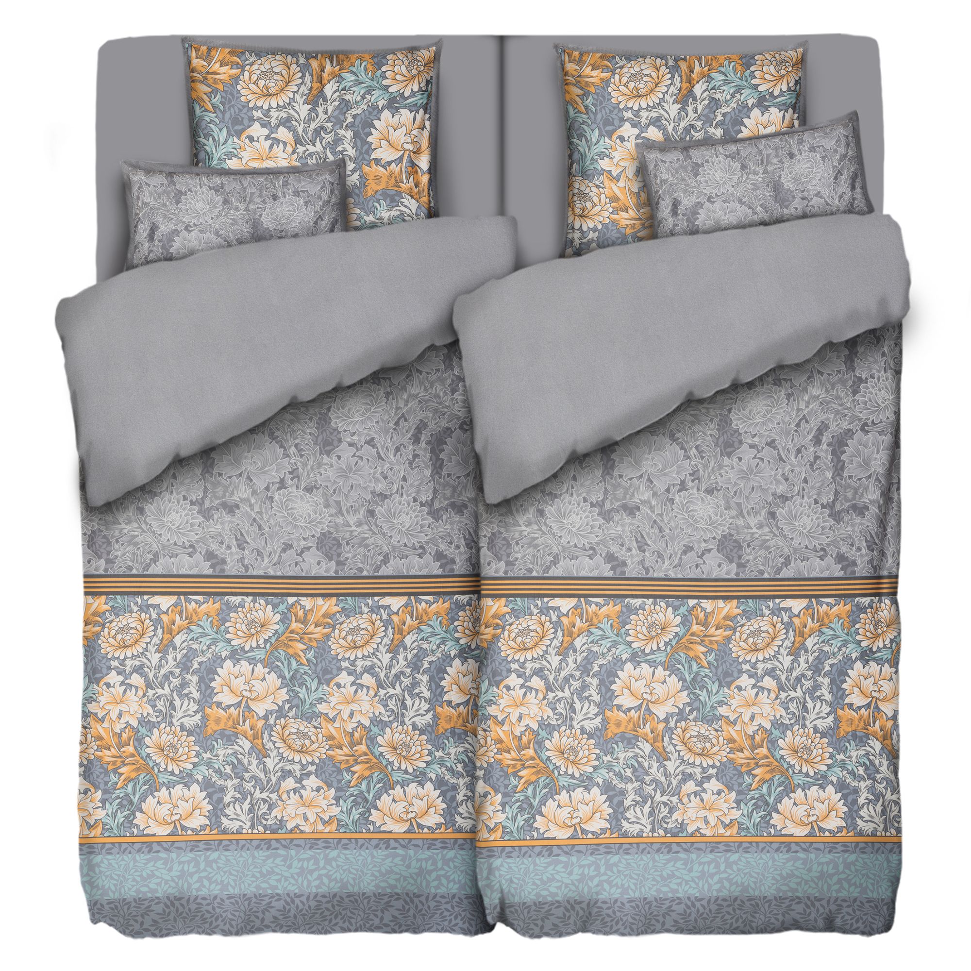 WINTERENGEL Wendebettwäsche Blumen mit Stehsaum Mikrofaser Flanell Doppelbett, 8tlg.