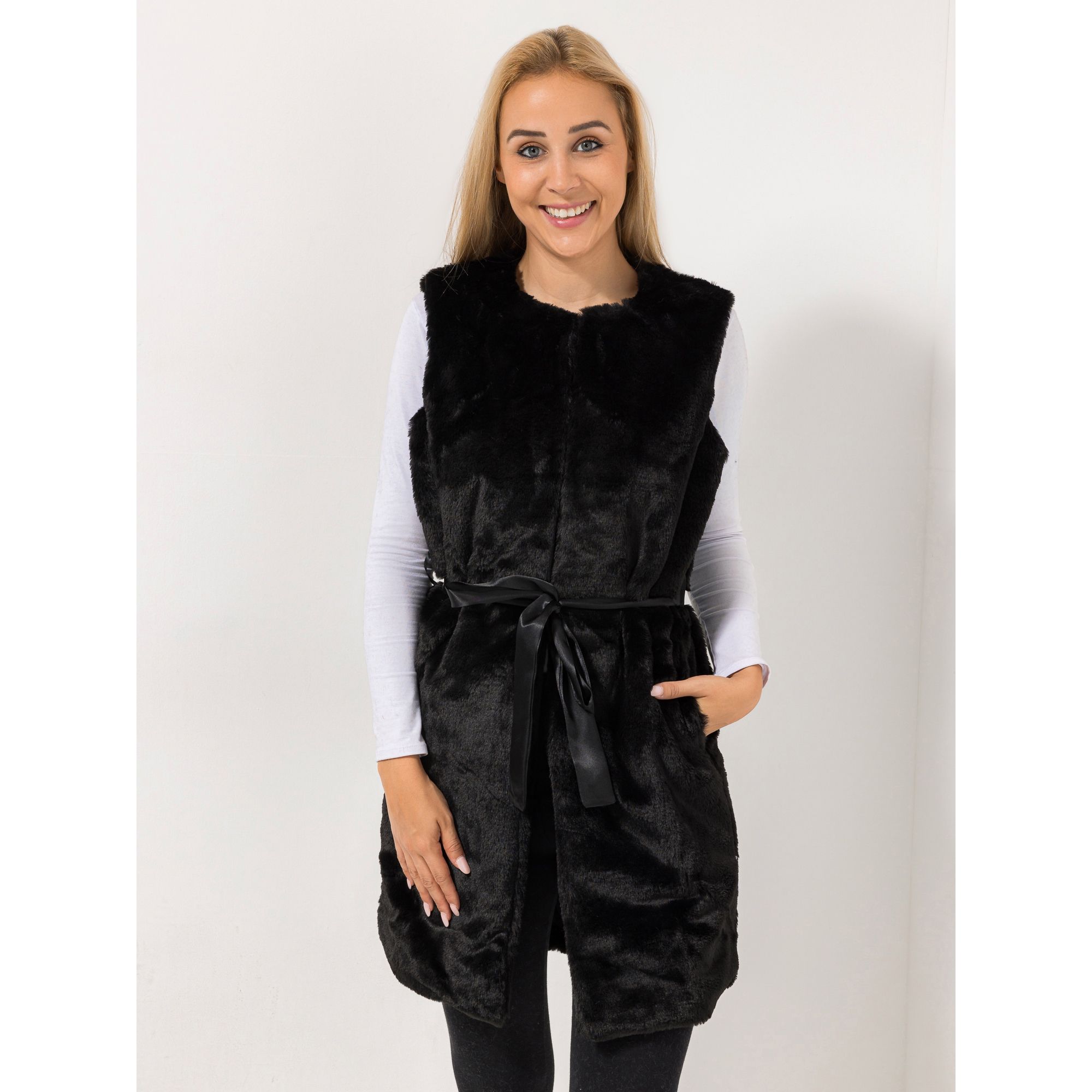 MONT CHALET Damen-Langweste Fellimitat Mikrofaser Bindegürtel