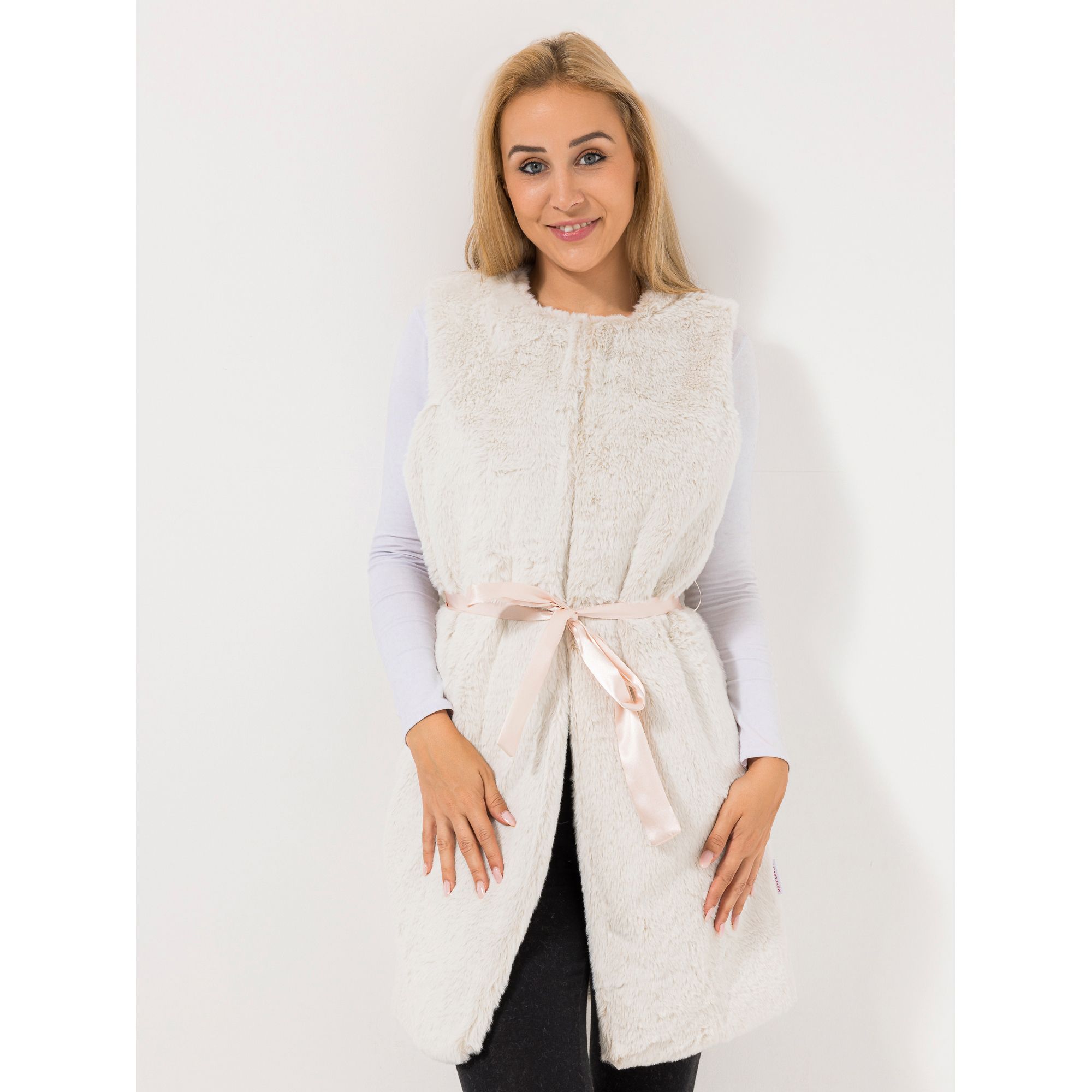 MONT CHALET Damen-Langweste Fellimitat Mikrofaser Bindegürtel