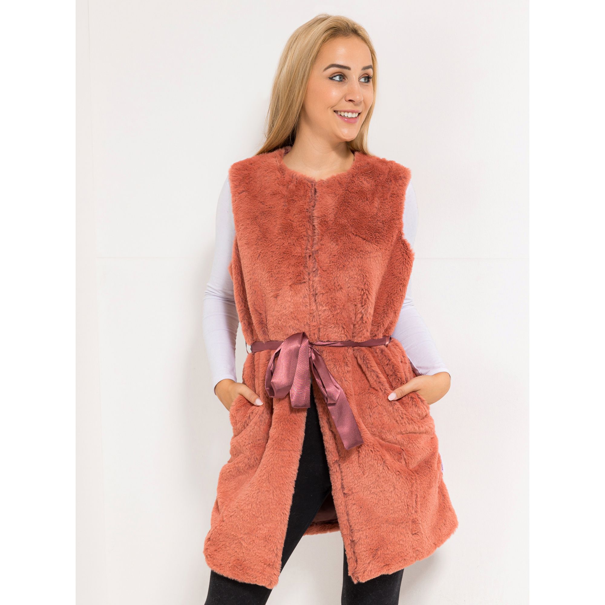 MONT CHALET Damen-Langweste Fellimitat Mikrofaser Bindegürtel